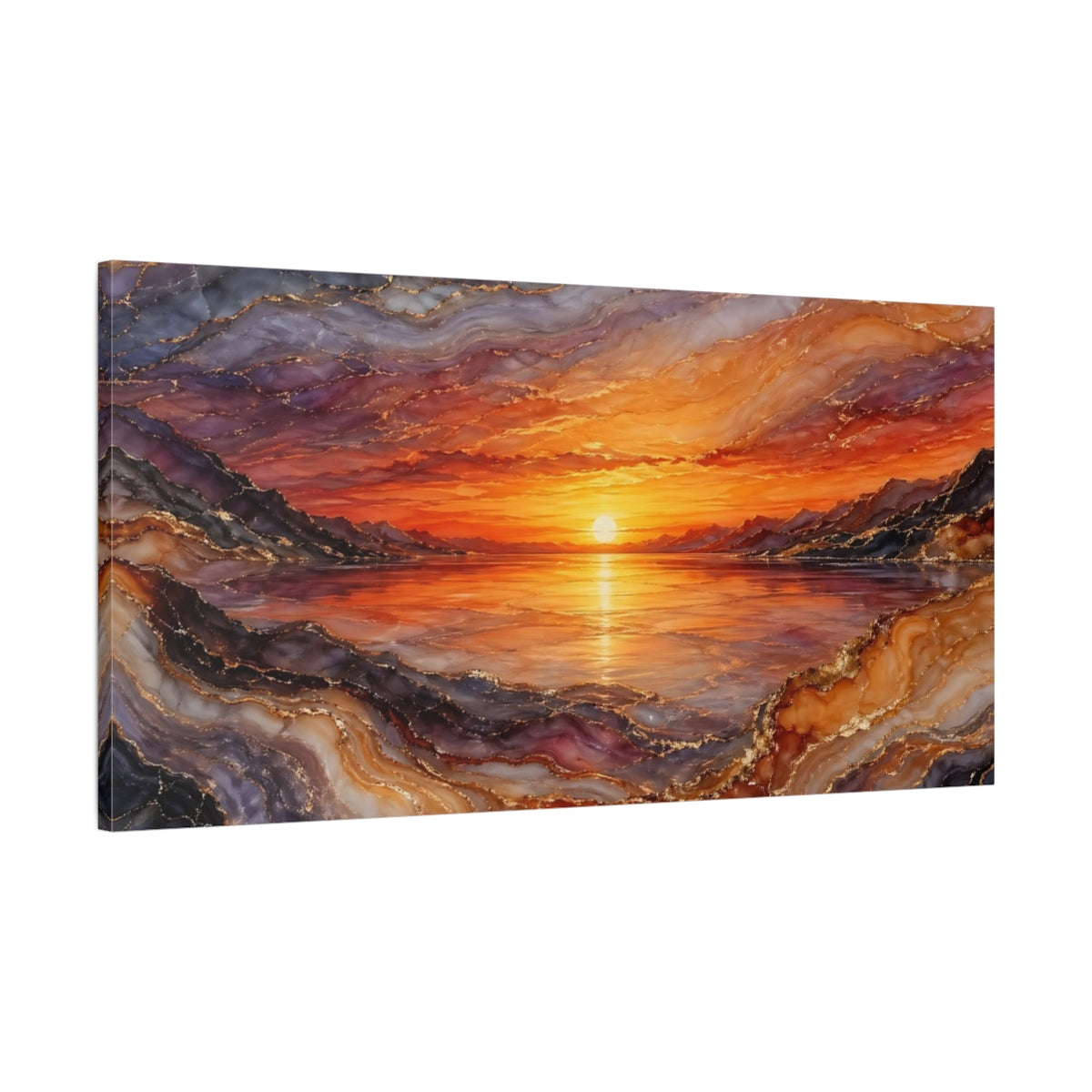 Main Mockup. Nature Sunset Orange And Gold shown as stretched canvas wall art