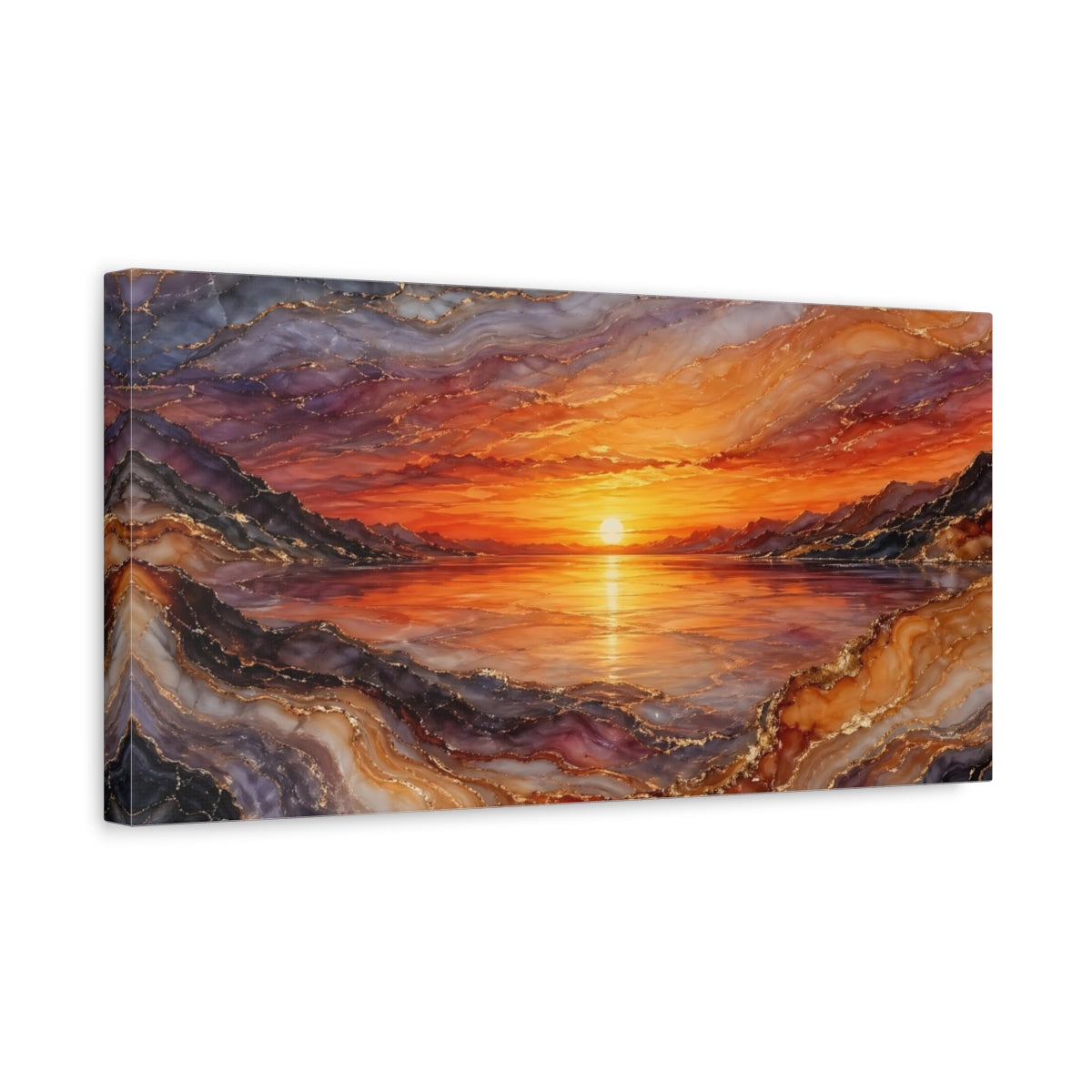 Side Mockup 3. Nature Sunset Orange And Gold shown as stretched canvas wall art
