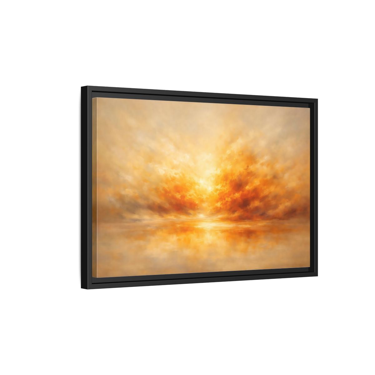 Side Mockup 3. Nature Sunset Orange And Gold shown as stretched canvas wall art
