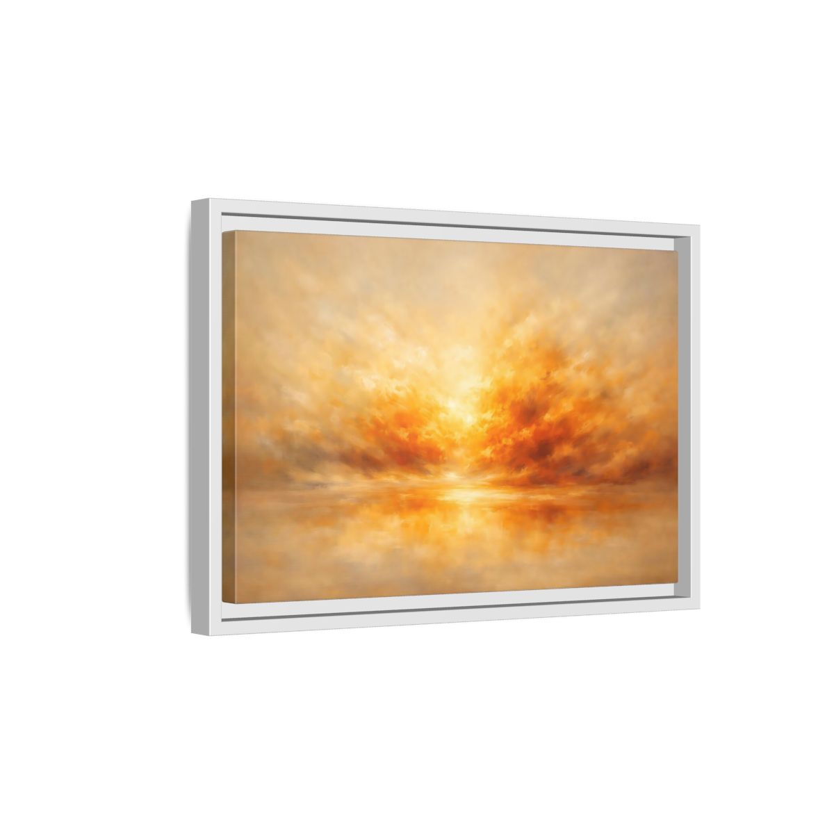 Side Mockup 4. Nature Sunset Orange And Gold shown as stretched canvas wall art