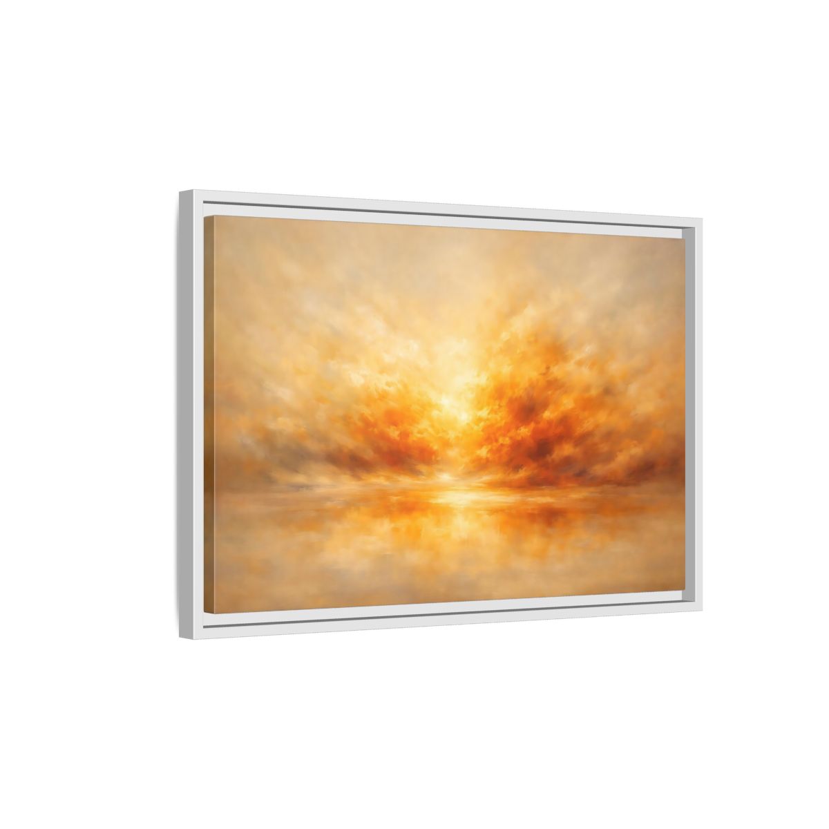Side Mockup 1. Nature Sunset Orange And Gold shown as stretched canvas wall art