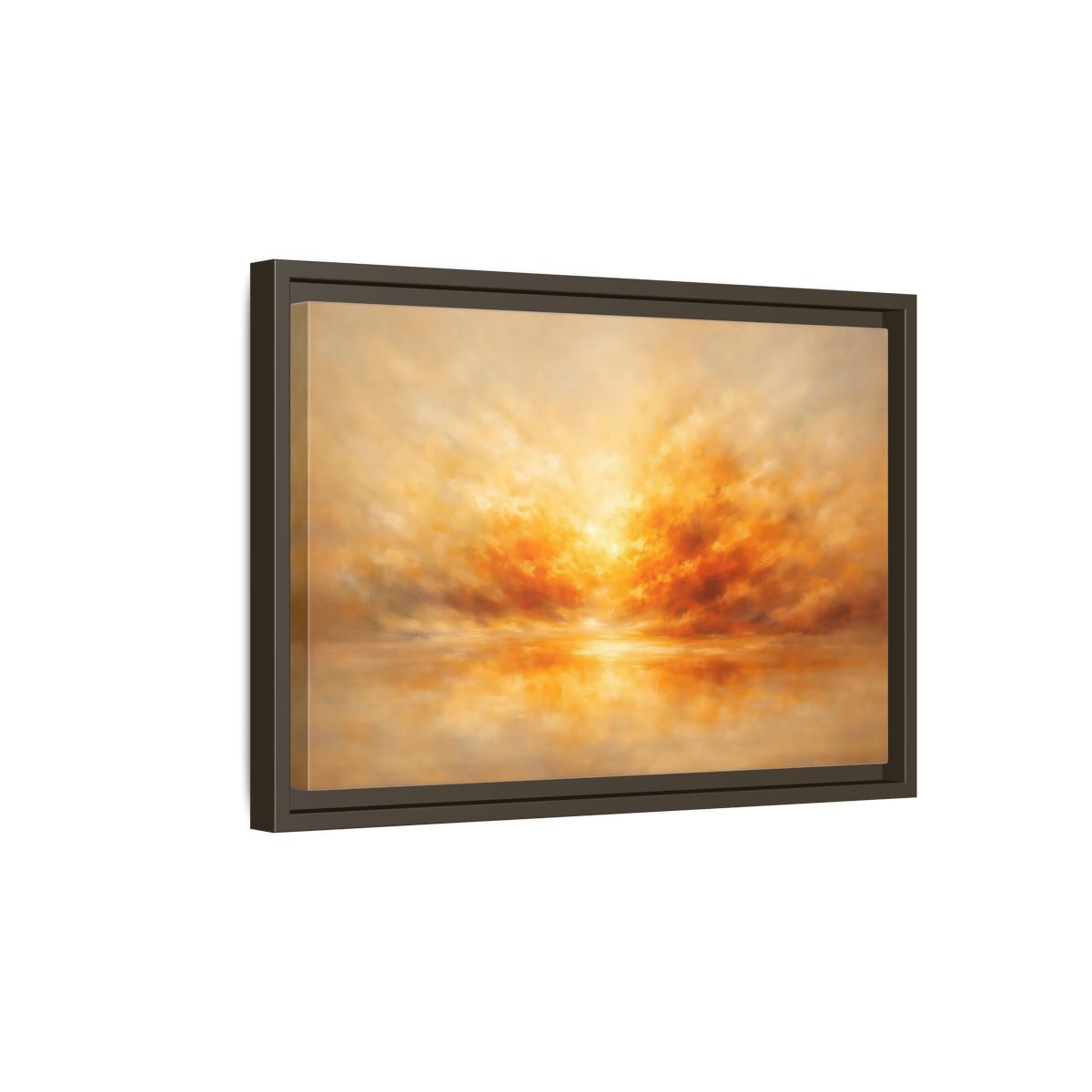 Side Mockup 5. Nature Sunset Orange And Gold shown as stretched canvas wall art