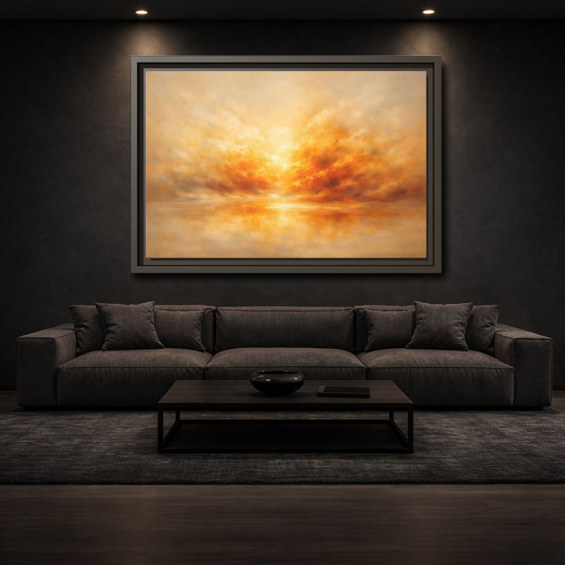 Mockup 2. Nature Sunset Orange And Gold shown as stretched canvas wall art