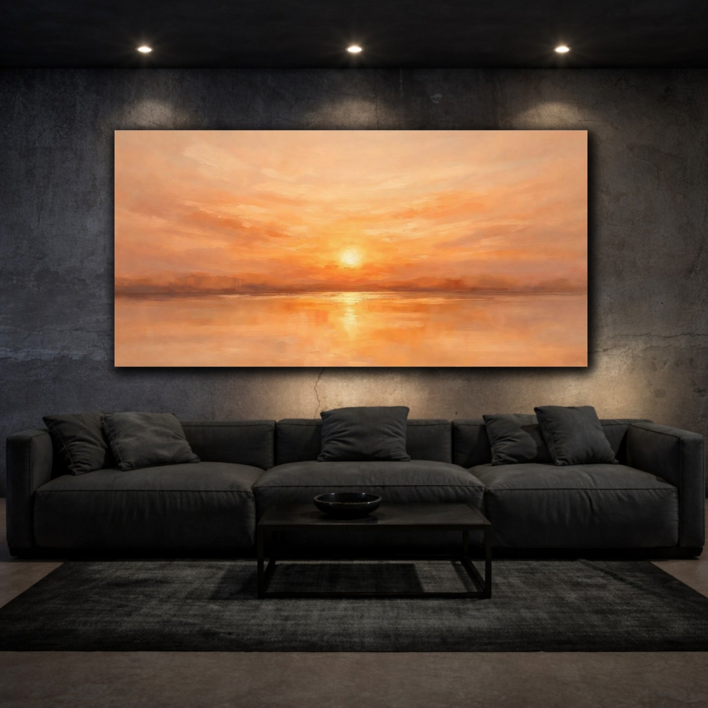 Mockup 2. Nature Sunset Orange And Gold shown as stretched canvas wall art