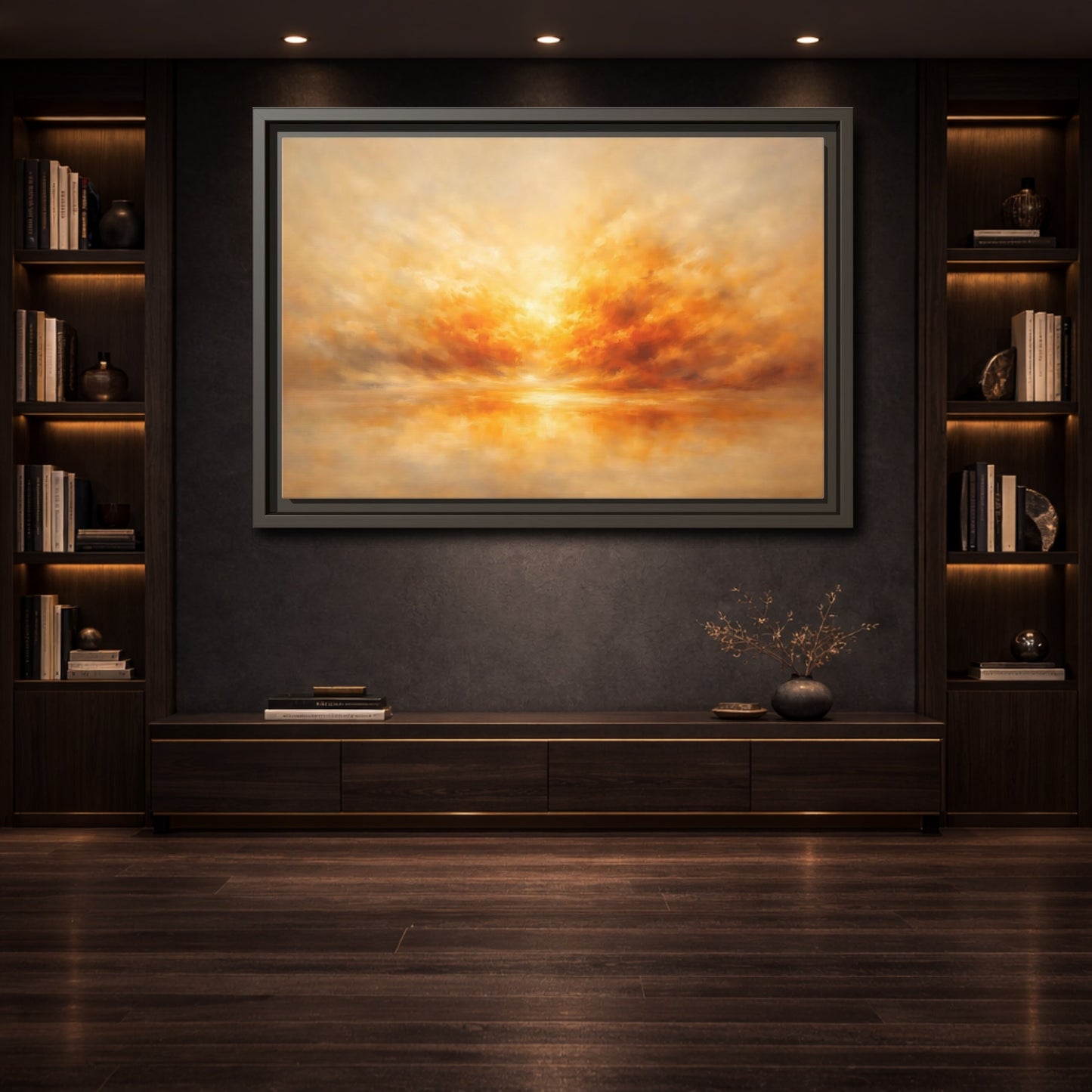 Mockup 3. Nature Sunset Orange And Gold shown as stretched canvas wall art