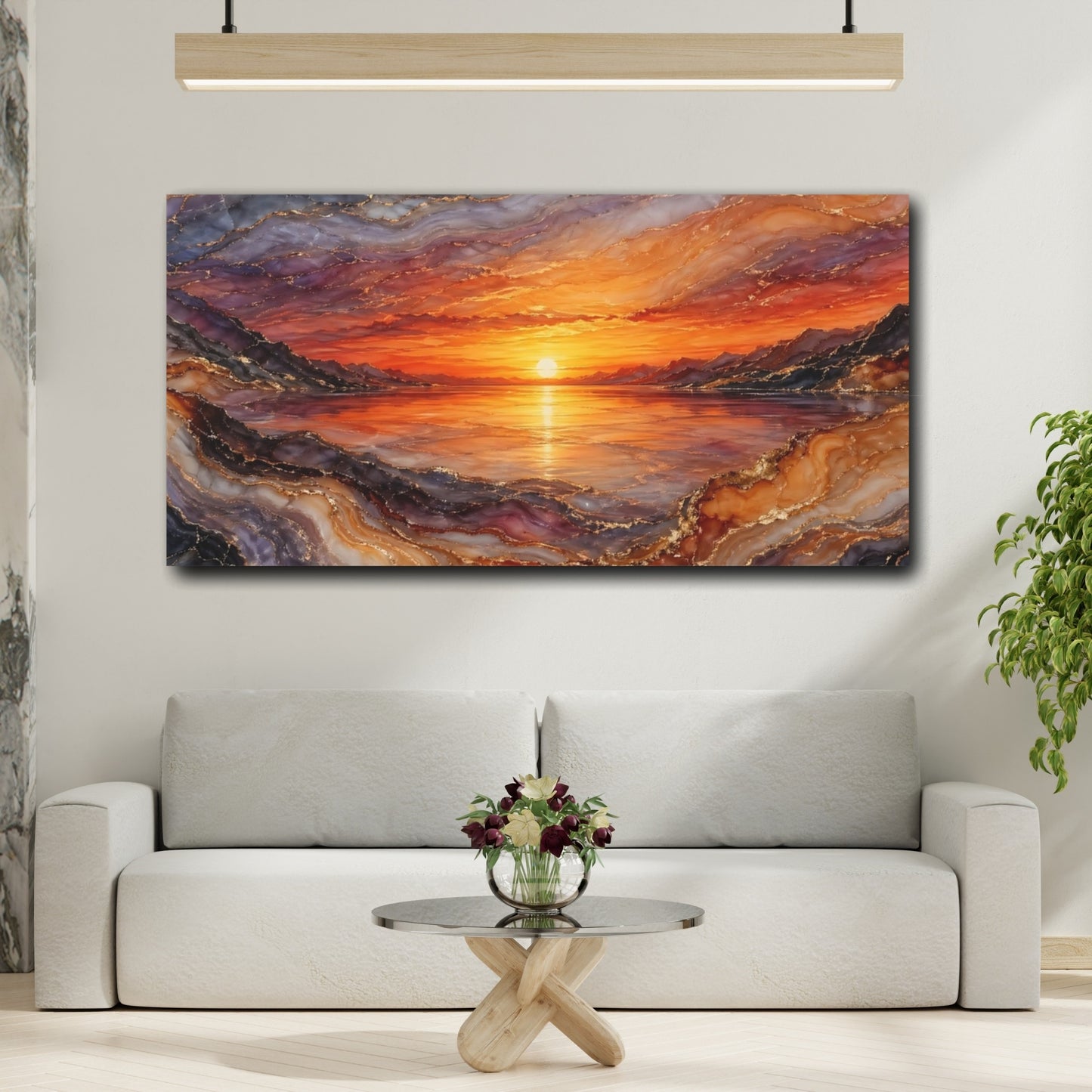 Mockup 3. Nature Sunset Orange And Gold shown as stretched canvas wall art