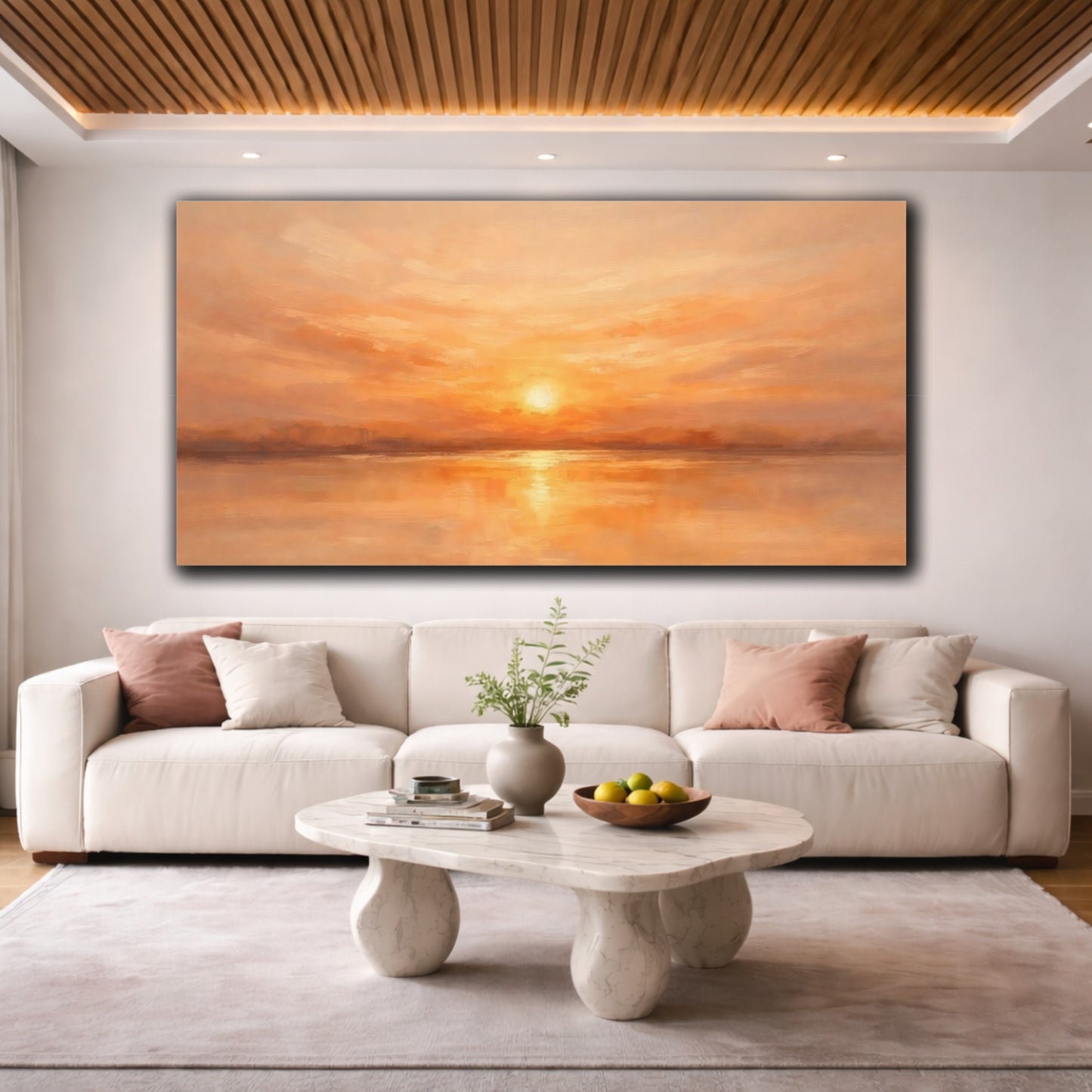 Mockup 3. Nature Sunset Orange And Gold shown as stretched canvas wall art