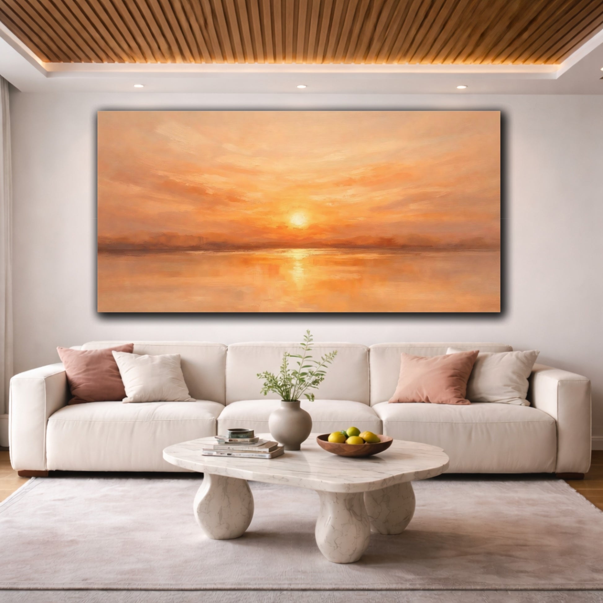 Mockup 3. Nature Sunset Orange And Gold shown as stretched canvas wall art