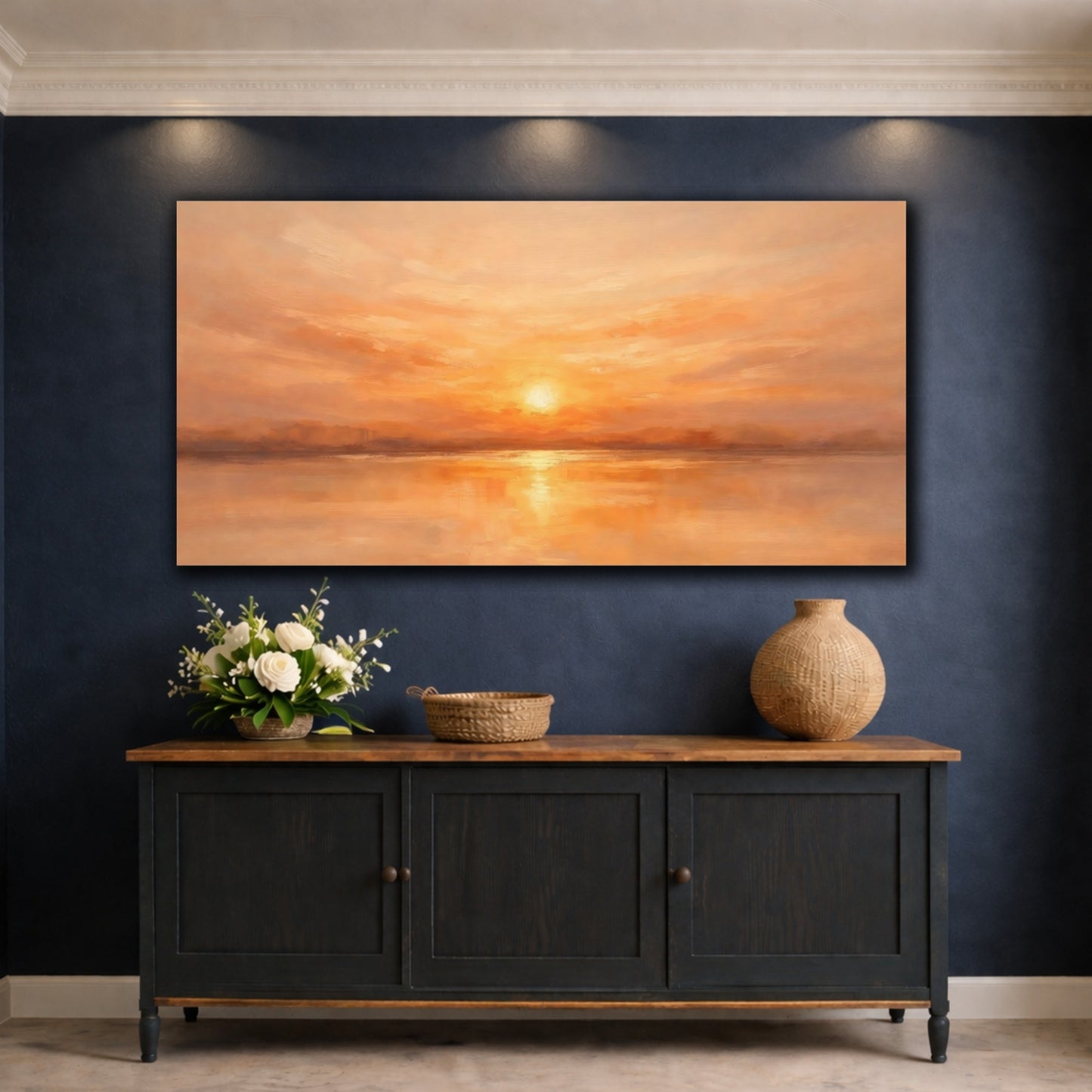 Mockup 4. Nature Sunset Orange And Gold shown as stretched canvas wall art