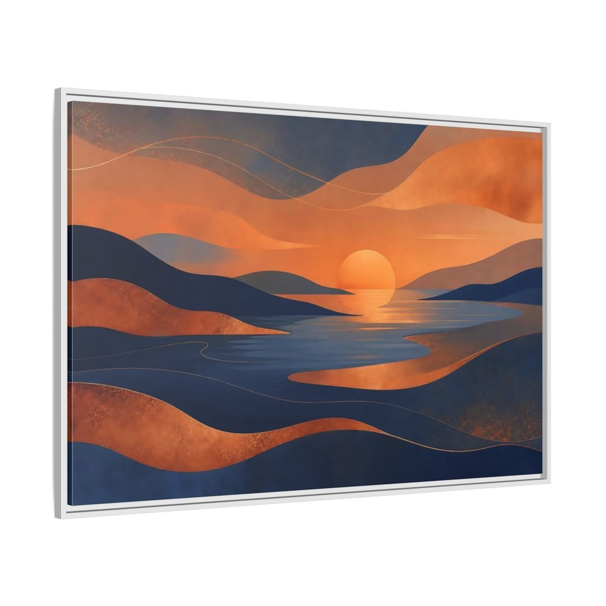 Nature Sunset Orange Blue Abstract Framed Canvas Print Wall Art – Living Room Decor, Above Sofa - YesArtYes