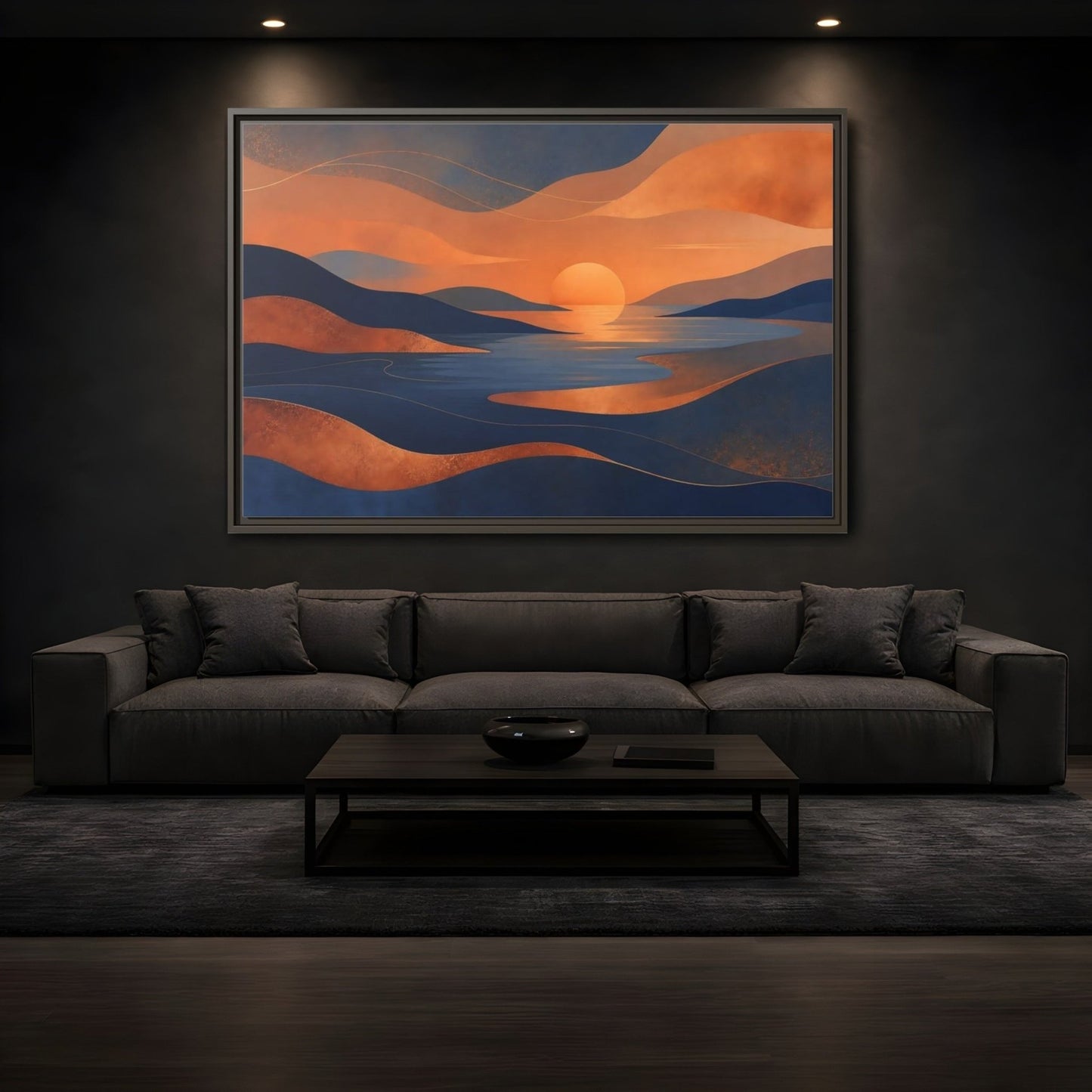 Nature Sunset Orange Blue Abstract Framed Canvas Print Wall Art – Living Room Decor, Above Sofa - YesArtYes