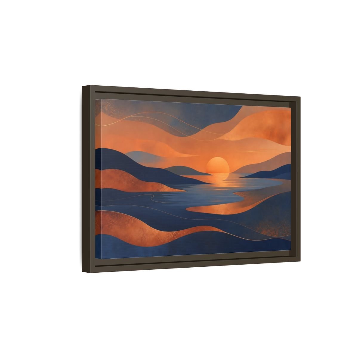 Nature Sunset Orange Blue Abstract Framed Canvas Print Wall Art – Living Room Decor, Above Sofa - YesArtYes