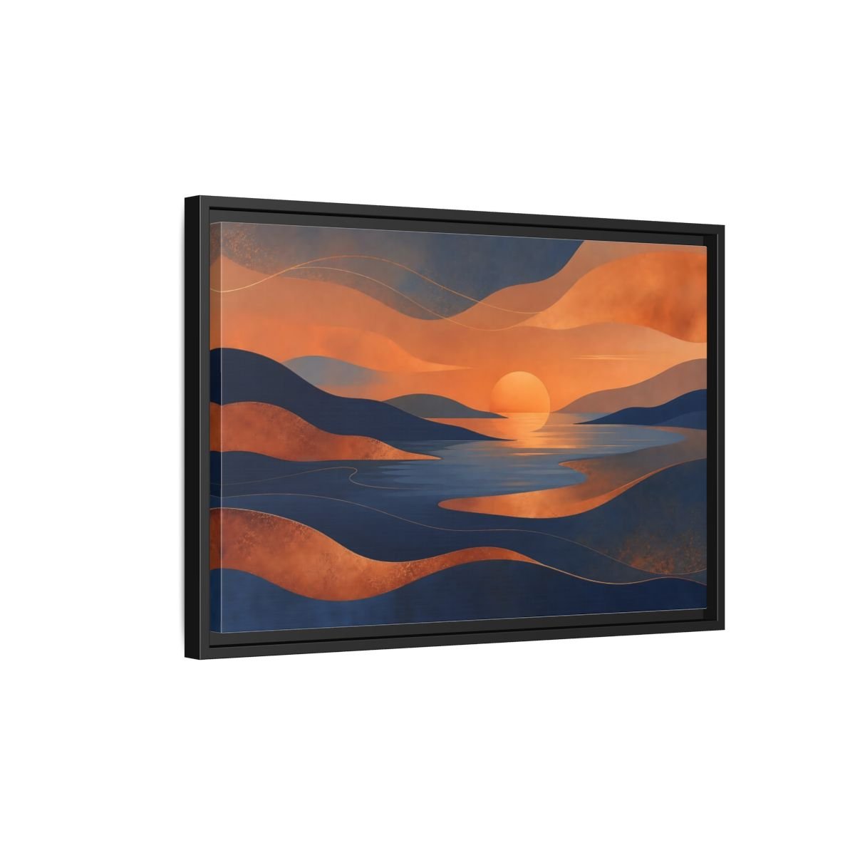 Nature Sunset Orange Blue Abstract Framed Canvas Print Wall Art – Living Room Decor, Above Sofa - YesArtYes