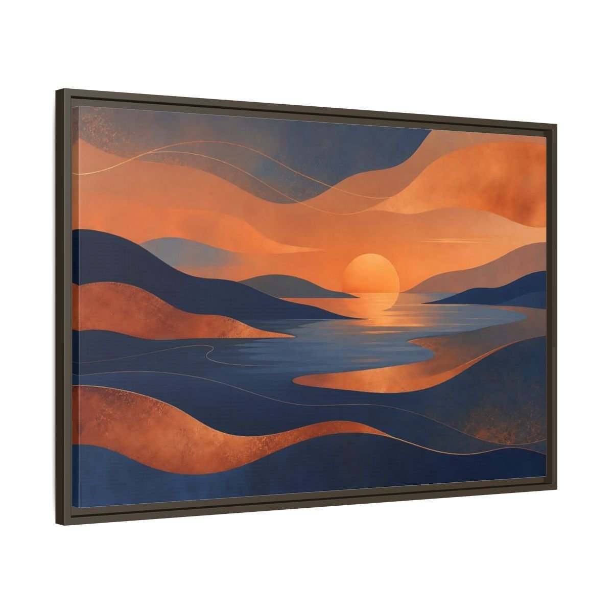 Nature Sunset Orange Blue Abstract Framed Canvas Print Wall Art – Living Room Decor, Above Sofa - YesArtYes