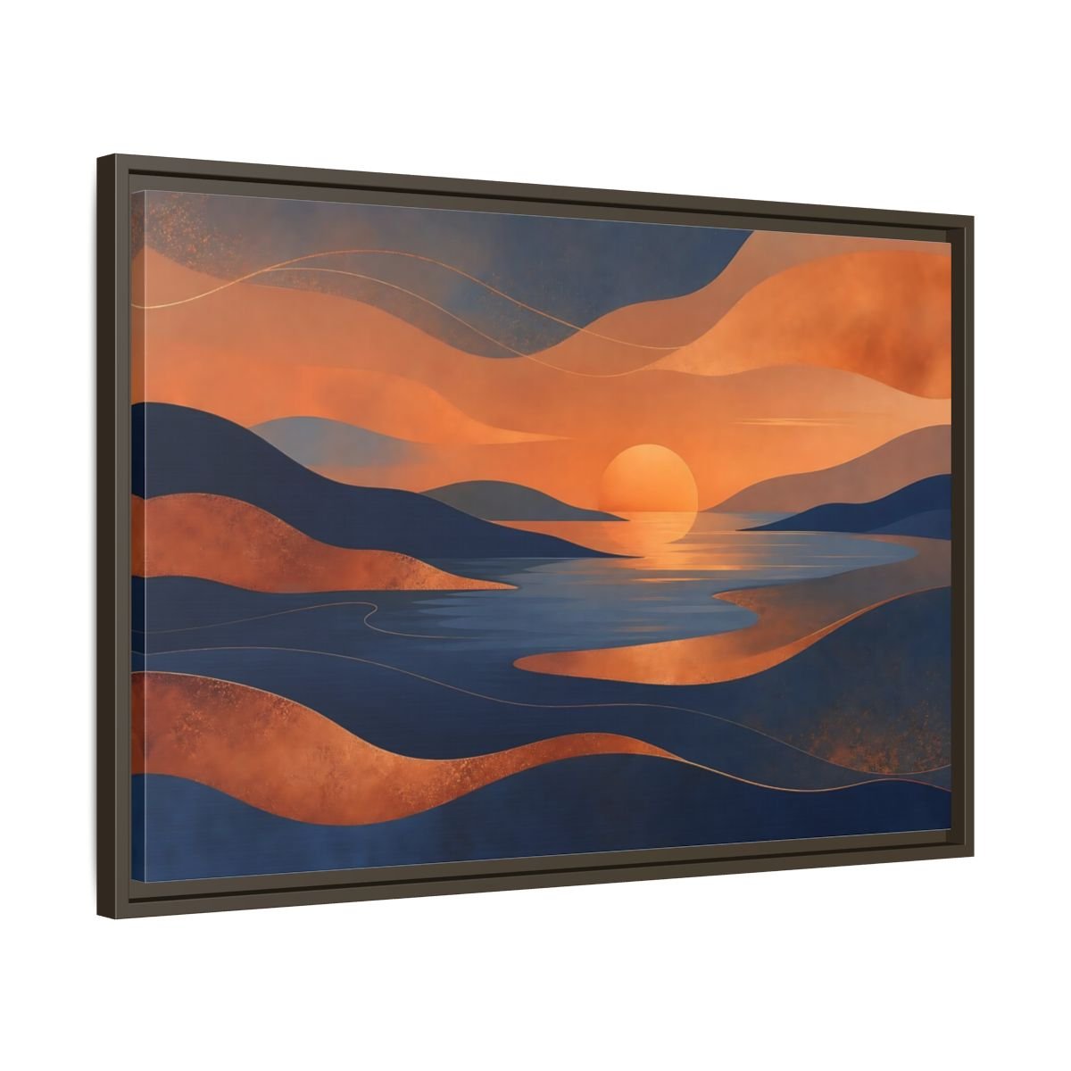 Nature Sunset Orange Blue Abstract Framed Canvas Print Wall Art – Living Room Decor, Above Sofa - YesArtYes