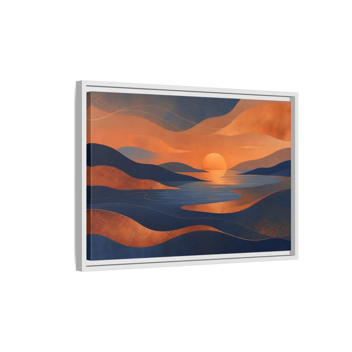 Nature Sunset Orange Blue Abstract Framed Canvas Print Wall Art – Living Room Decor, Above Sofa - YesArtYes
