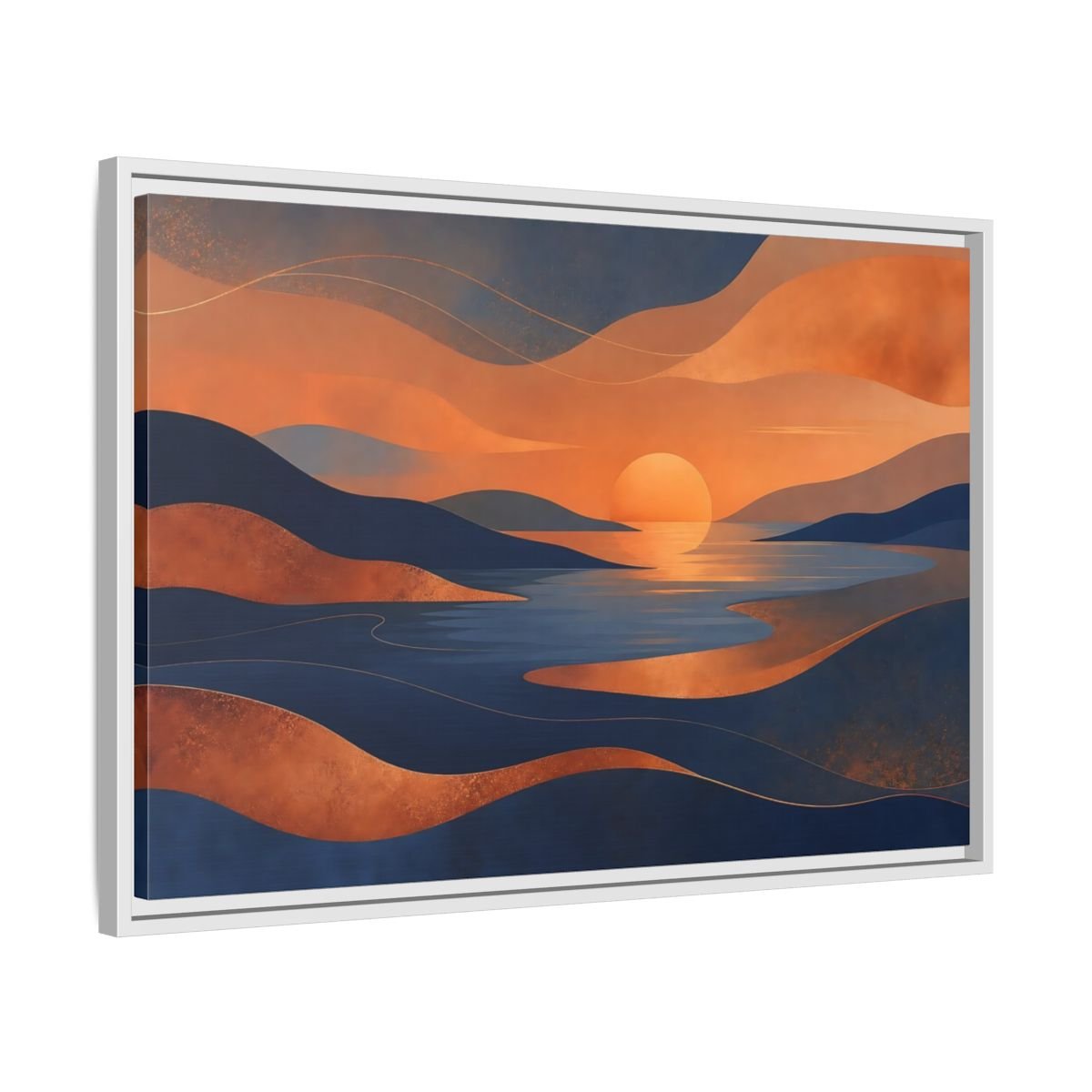 Nature Sunset Orange Blue Abstract Framed Canvas Print Wall Art – Living Room Decor, Above Sofa - YesArtYes