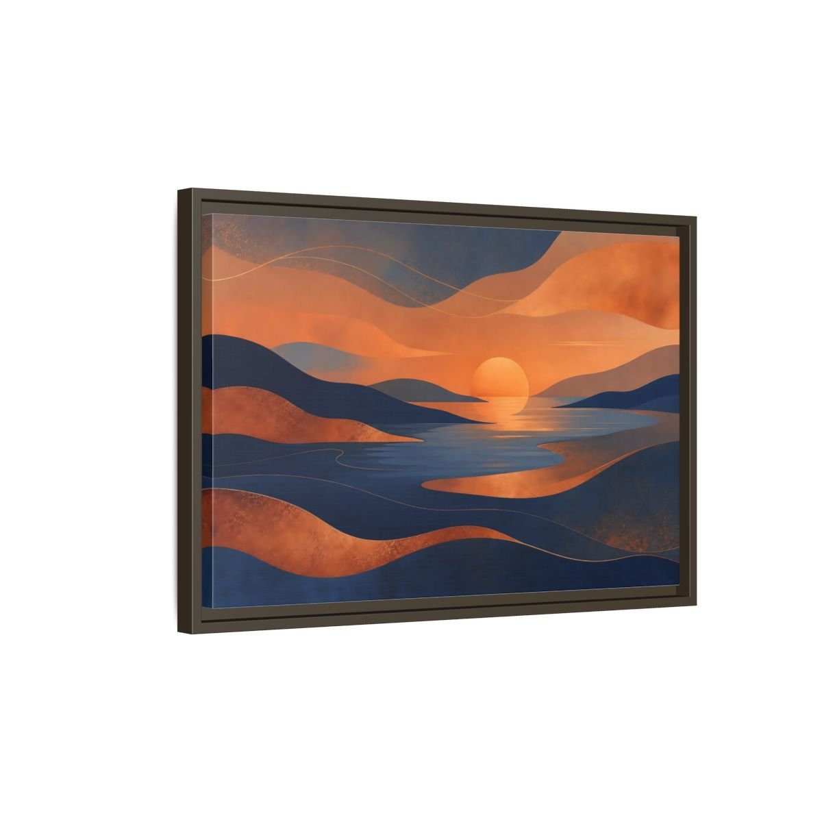 Nature Sunset Orange Blue Abstract Framed Canvas Print Wall Art – Living Room Decor, Above Sofa - YesArtYes