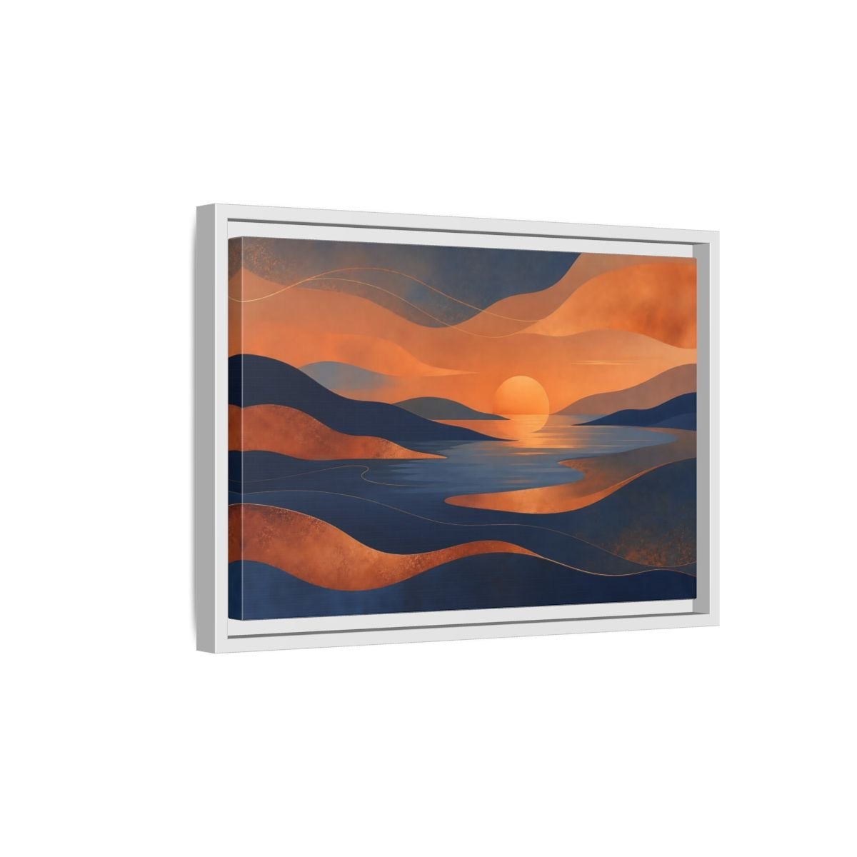 Nature Sunset Orange Blue Abstract Framed Canvas Print Wall Art – Living Room Decor, Above Sofa - YesArtYes
