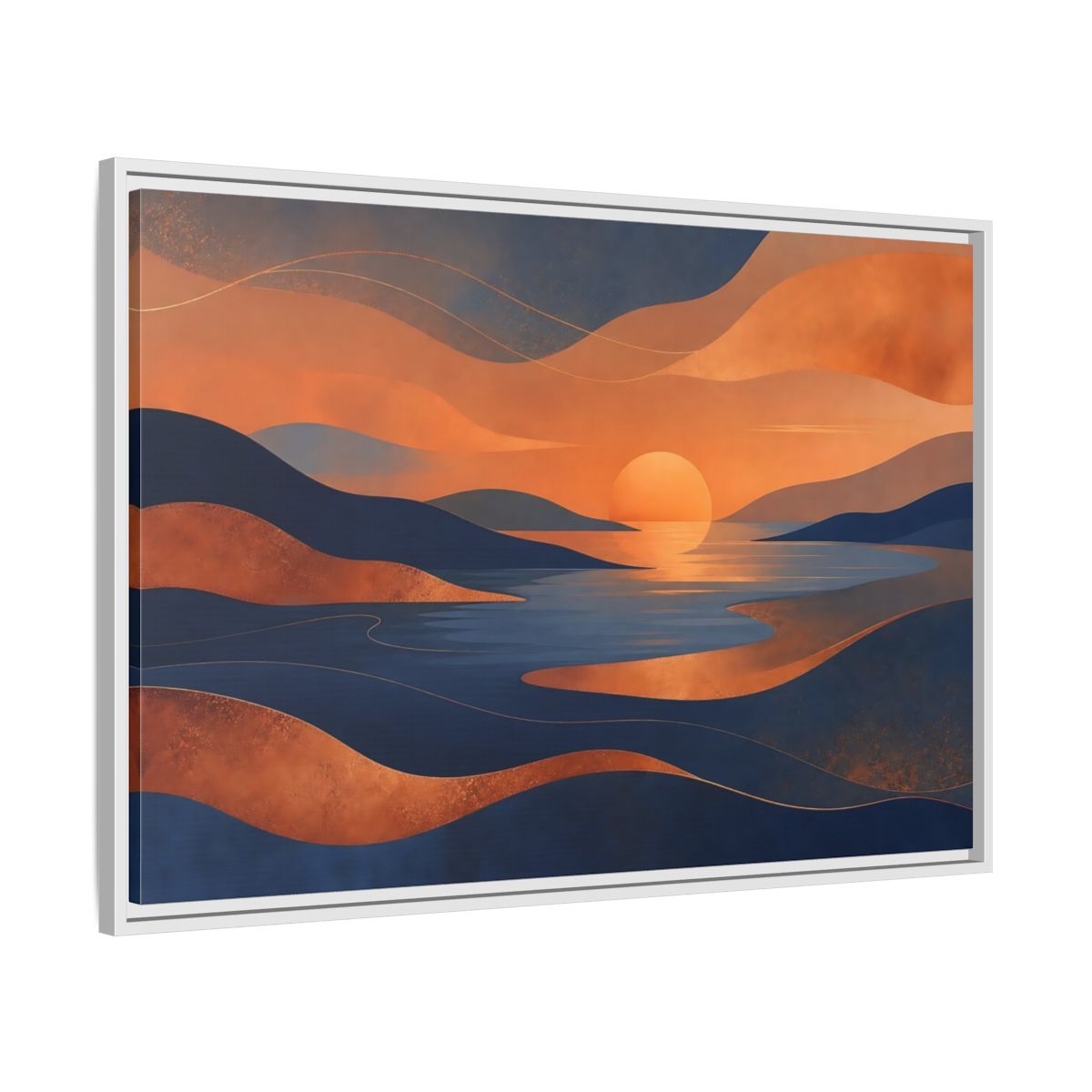 Side Mockup 9. Nature Sunset Orange Blue Abstract shown as framed canvas print