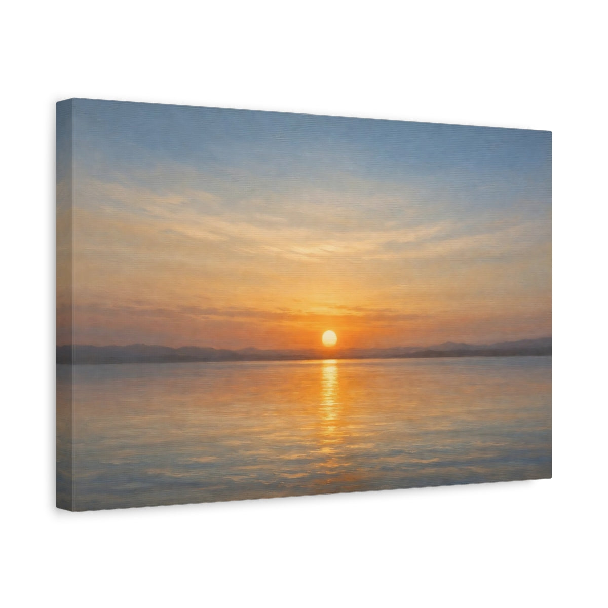 Side Mockup 4. Nature Sunset Orange Blue Sunset shown as stretched canvas wall art