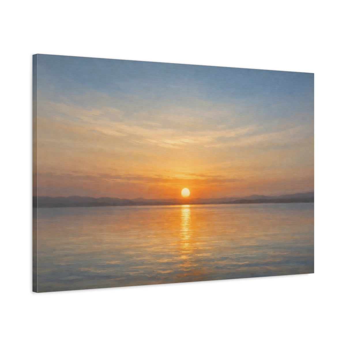 Side Mockup 1. Nature Sunset Orange Blue Sunset shown as stretched canvas wall art
