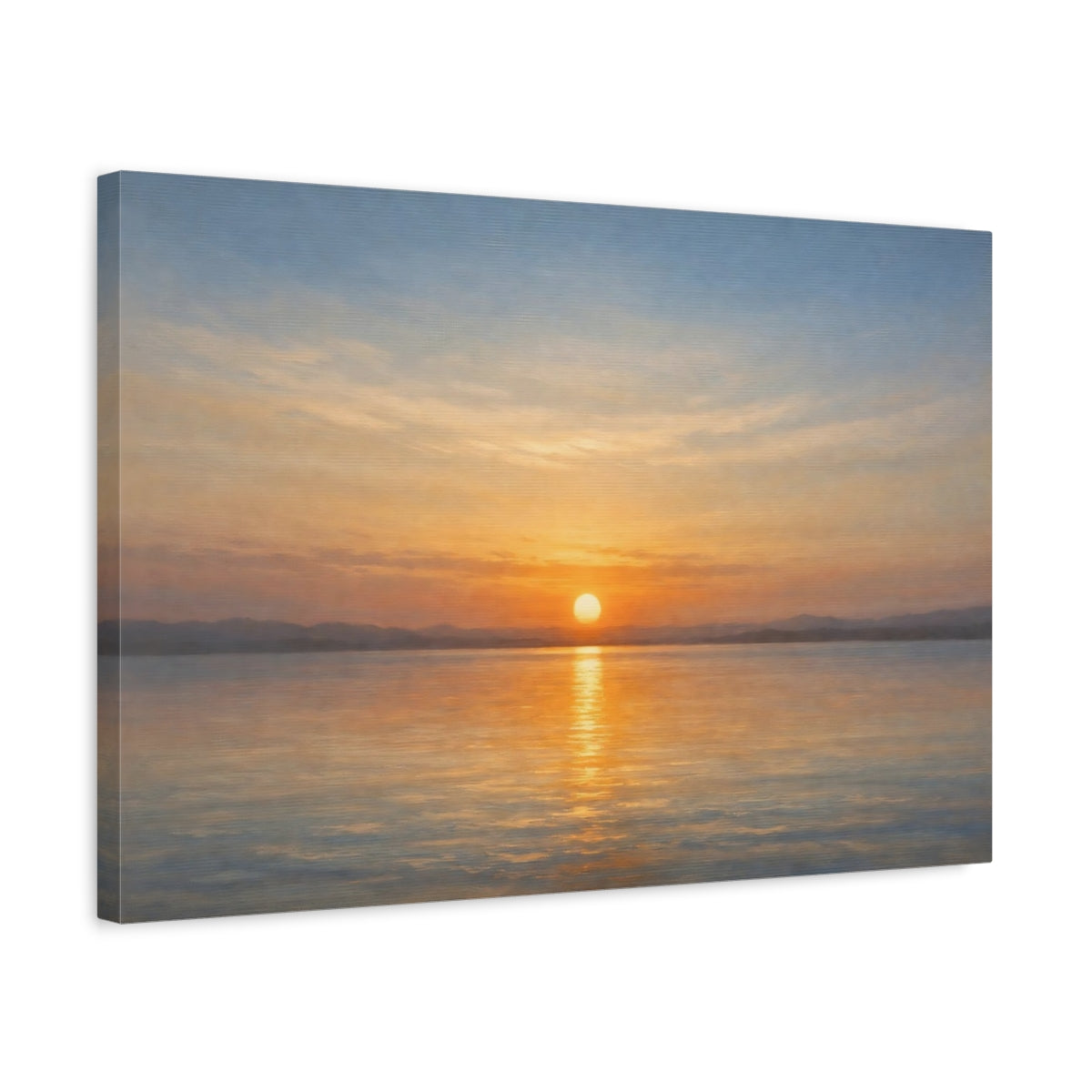 Side Mockup 3. Nature Sunset Orange Blue Sunset shown as stretched canvas wall art