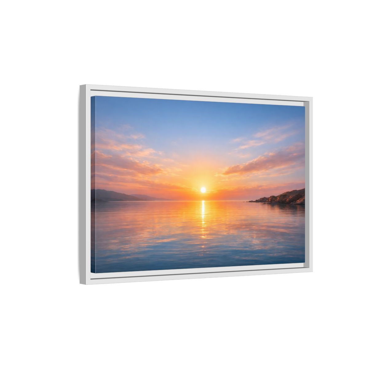 Side Mockup 1. Nature Sunset Orange Blue Sunset shown as stretched canvas wall art