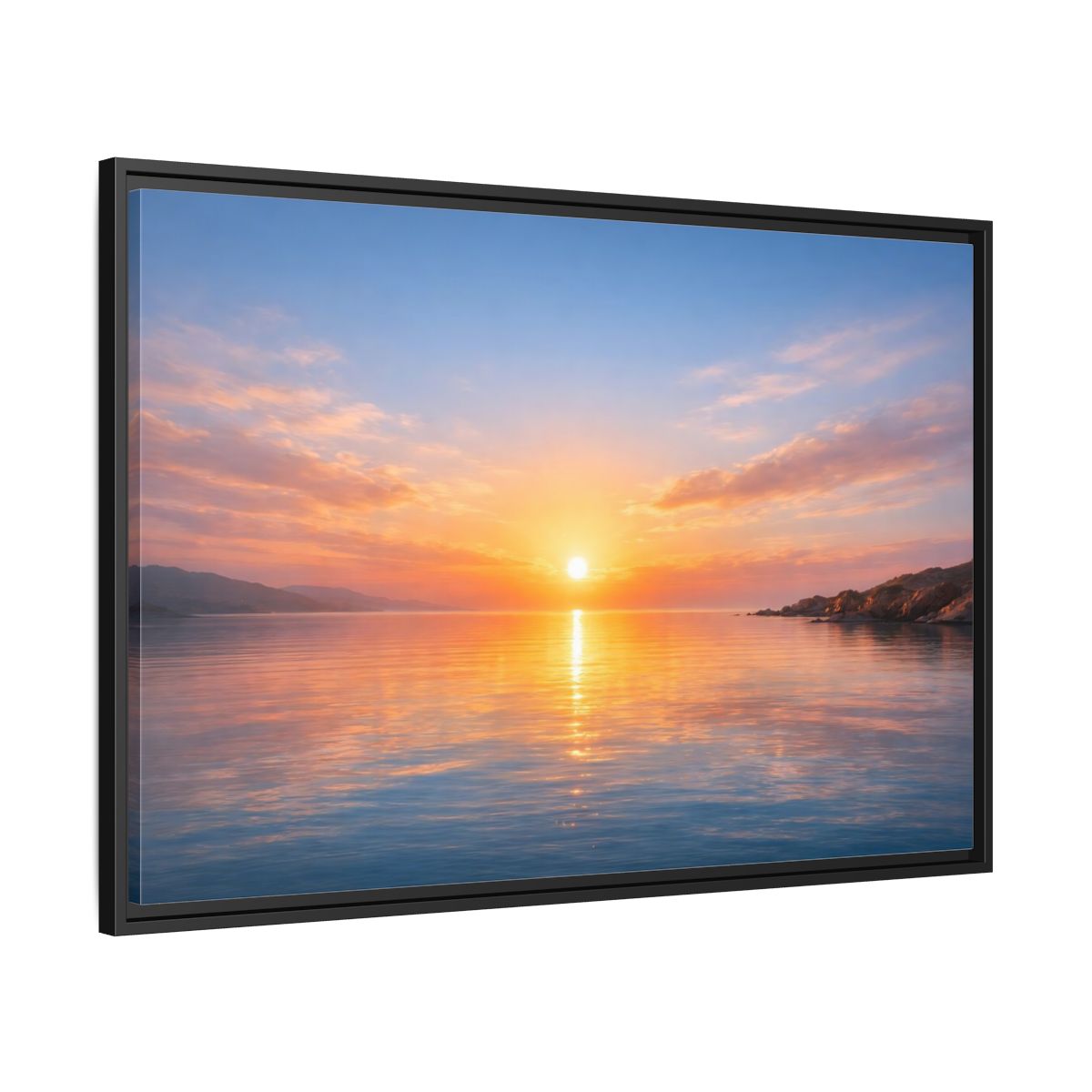 Side Mockup 13. Nature Sunset Orange Blue Sunset shown as stretched canvas wall art