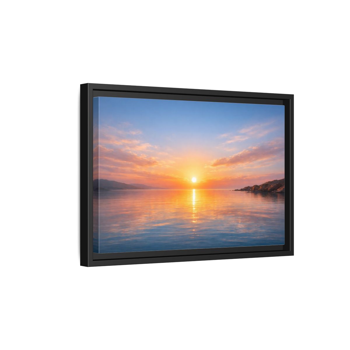 Side Mockup 6. Nature Sunset Orange Blue Sunset shown as stretched canvas wall art