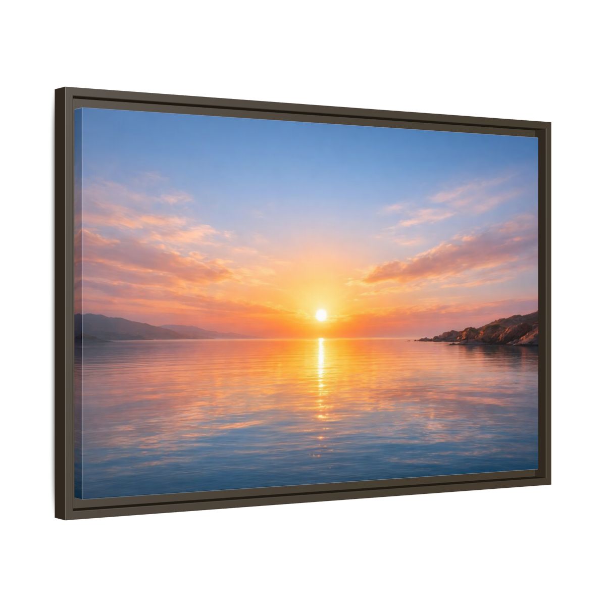 Side Mockup 11. Nature Sunset Orange Blue Sunset shown as stretched canvas wall art