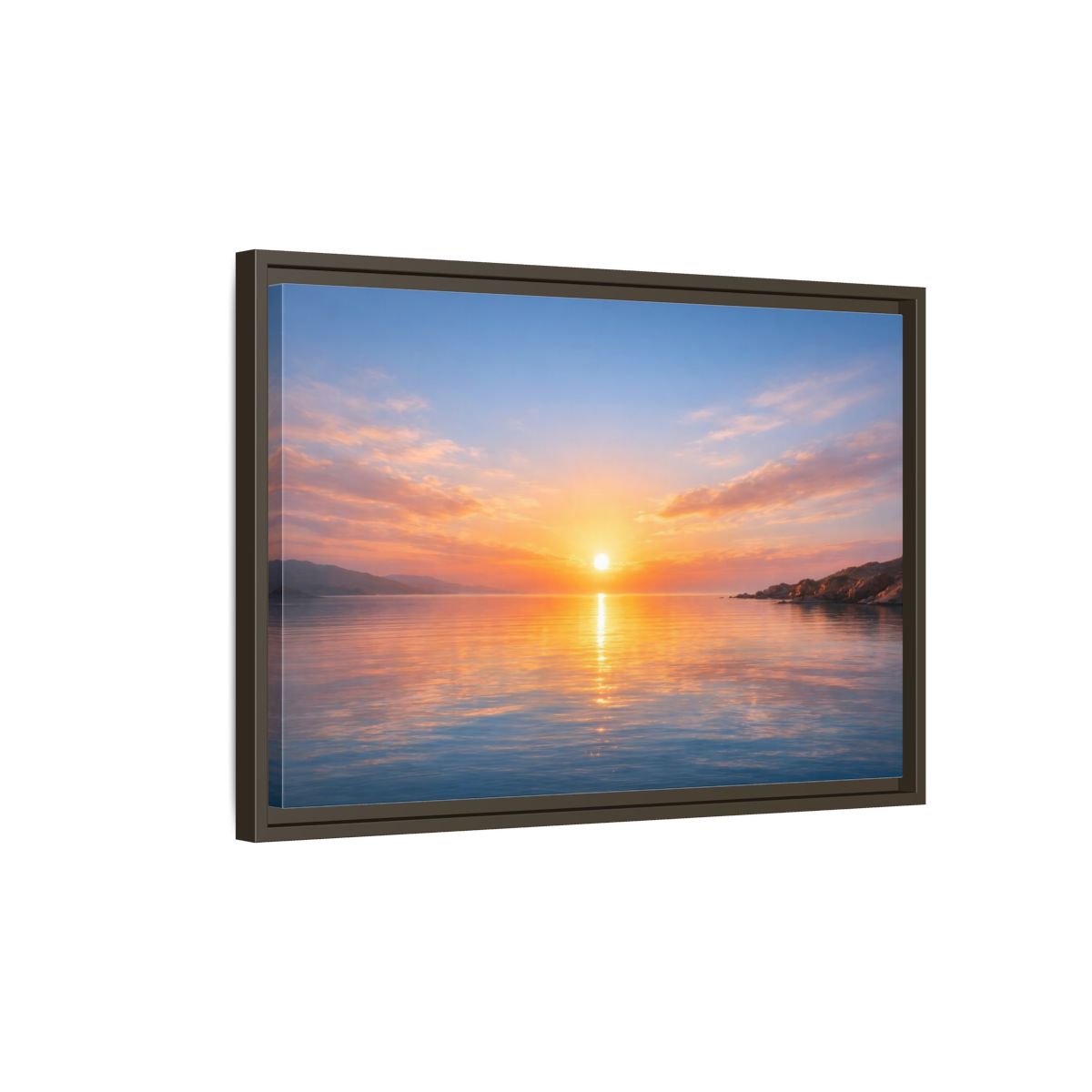 Side Mockup 2. Nature Sunset Orange Blue Sunset shown as stretched canvas wall art