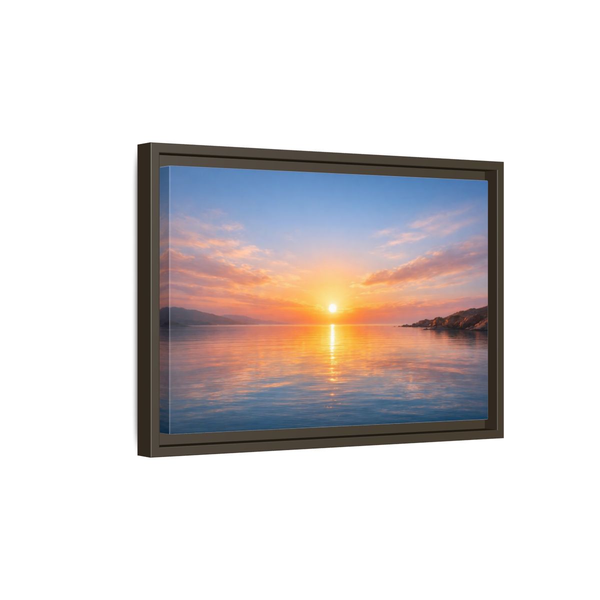 Side Mockup 5. Nature Sunset Orange Blue Sunset shown as stretched canvas wall art