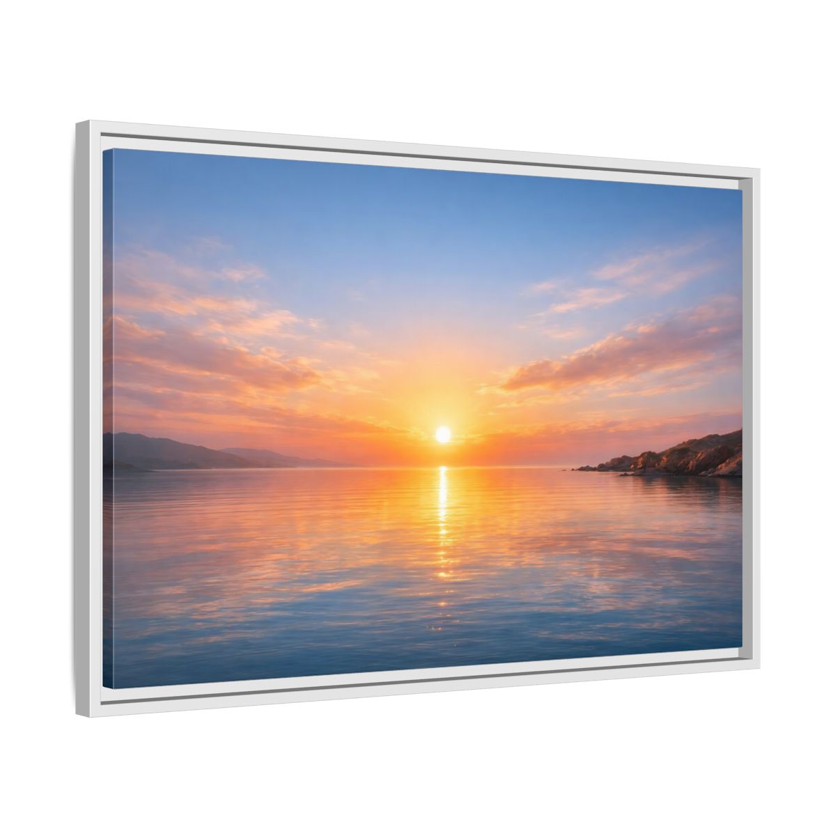 Side Mockup 10. Nature Sunset Orange Blue Sunset shown as stretched canvas wall art
