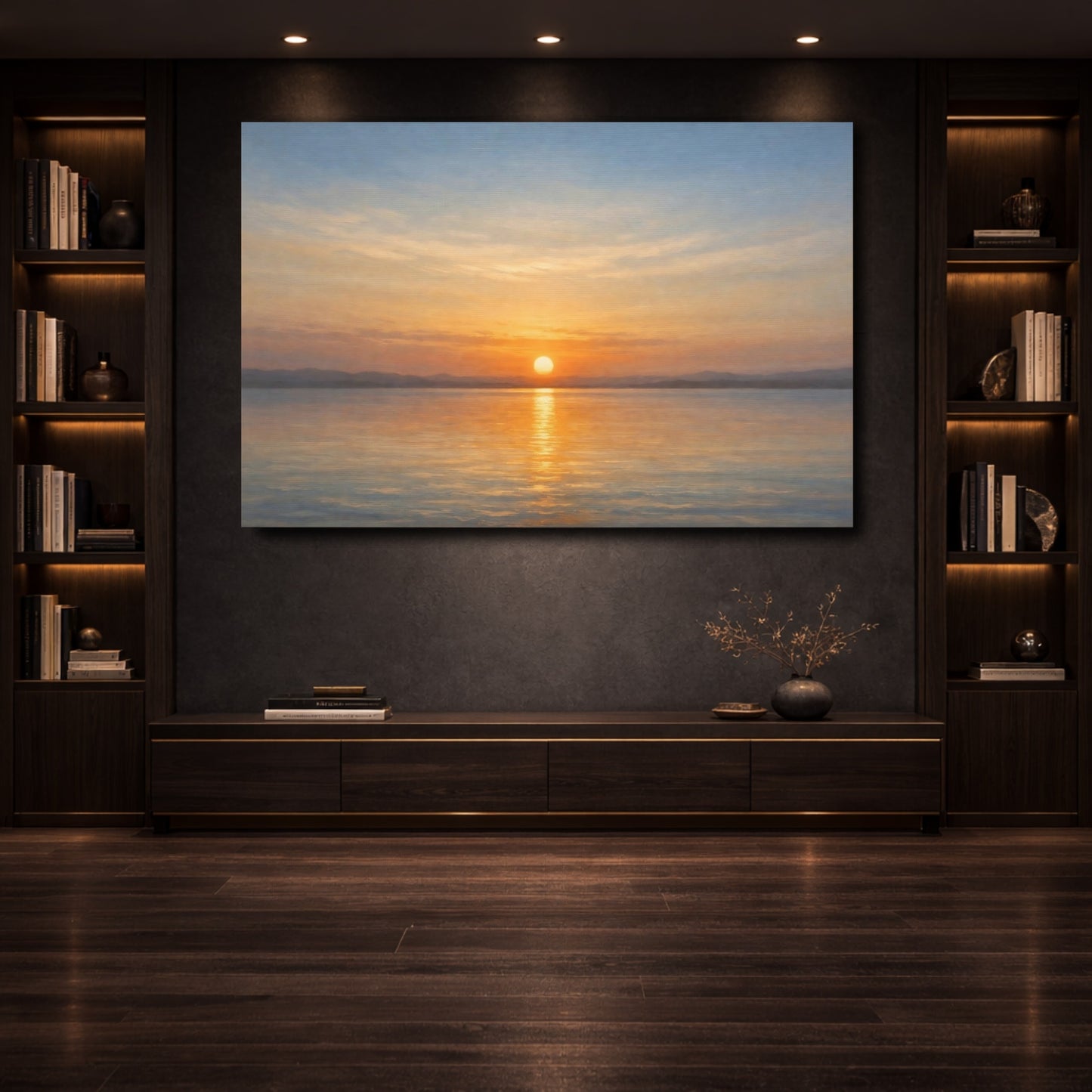 Mockup 3. Nature Sunset Orange Blue Sunset shown as stretched canvas wall art