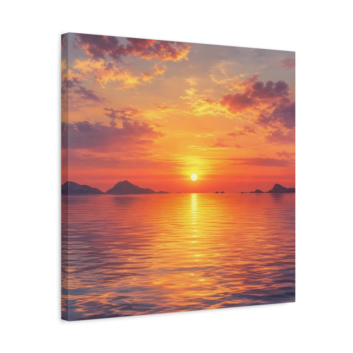 Side Mockup 5. Nature Sunset Orange Sunset shown as stretched canvas wall art