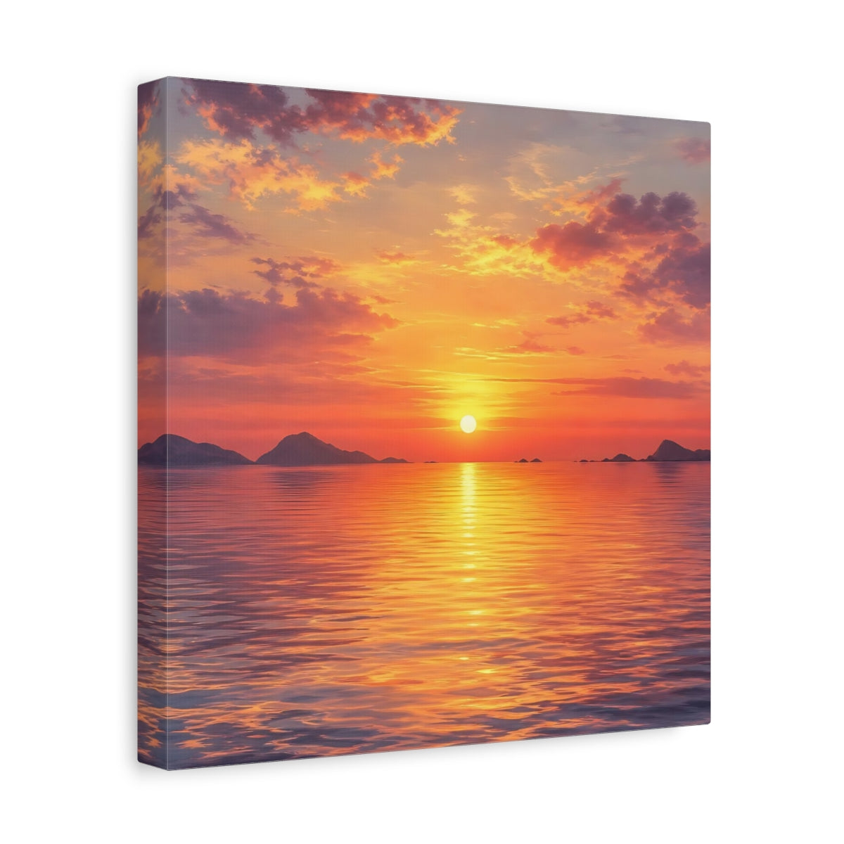 Side Mockup 8. Nature Sunset Orange Sunset shown as stretched canvas wall art