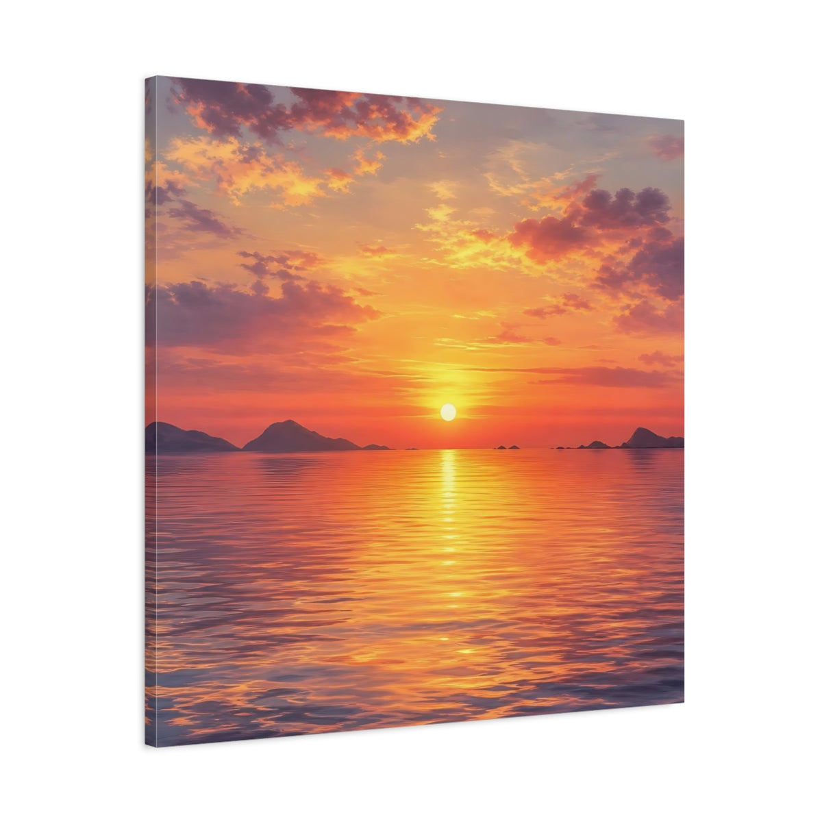 Side Mockup 3. Nature Sunset Orange Sunset shown as stretched canvas wall art