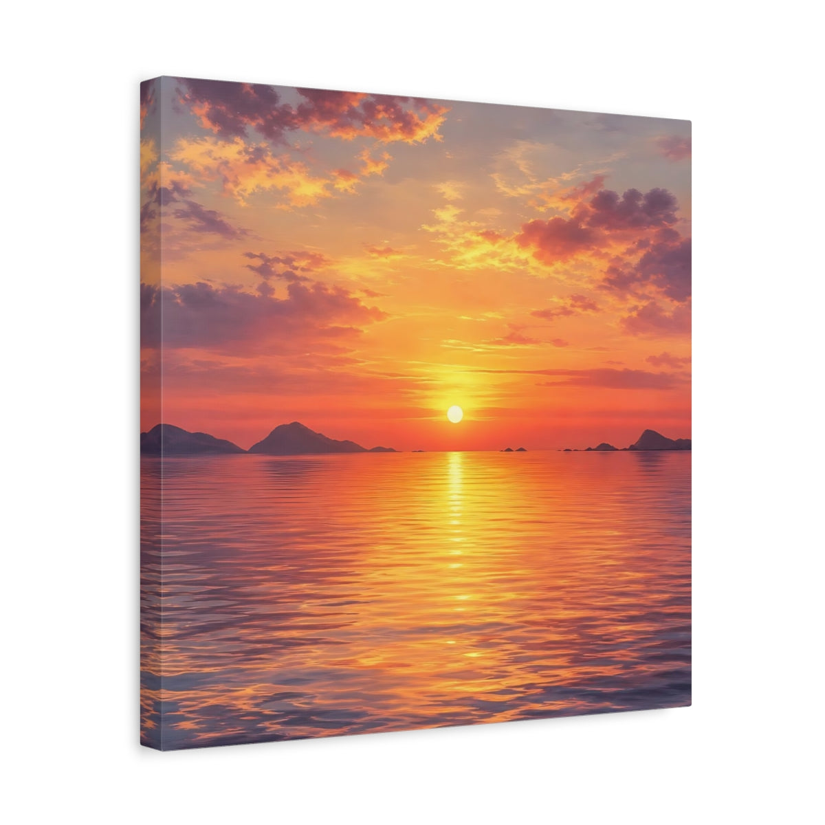 Side Mockup 6. Nature Sunset Orange Sunset shown as stretched canvas wall art