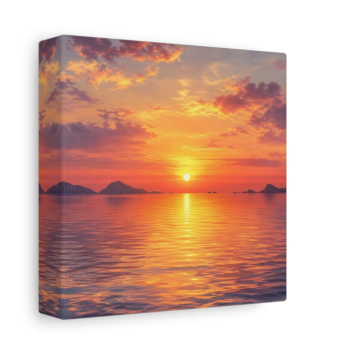 Side Mockup 2. Nature Sunset Orange Sunset shown as stretched canvas wall art