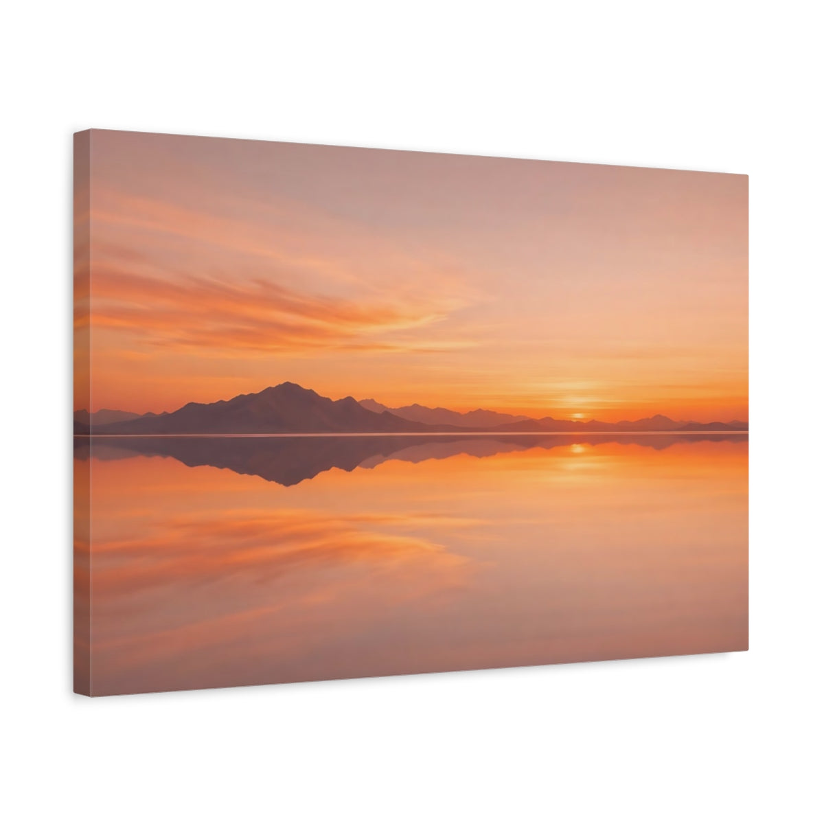 Side Mockup 3. Nature Sunset Orange Sunset shown as stretched canvas wall art