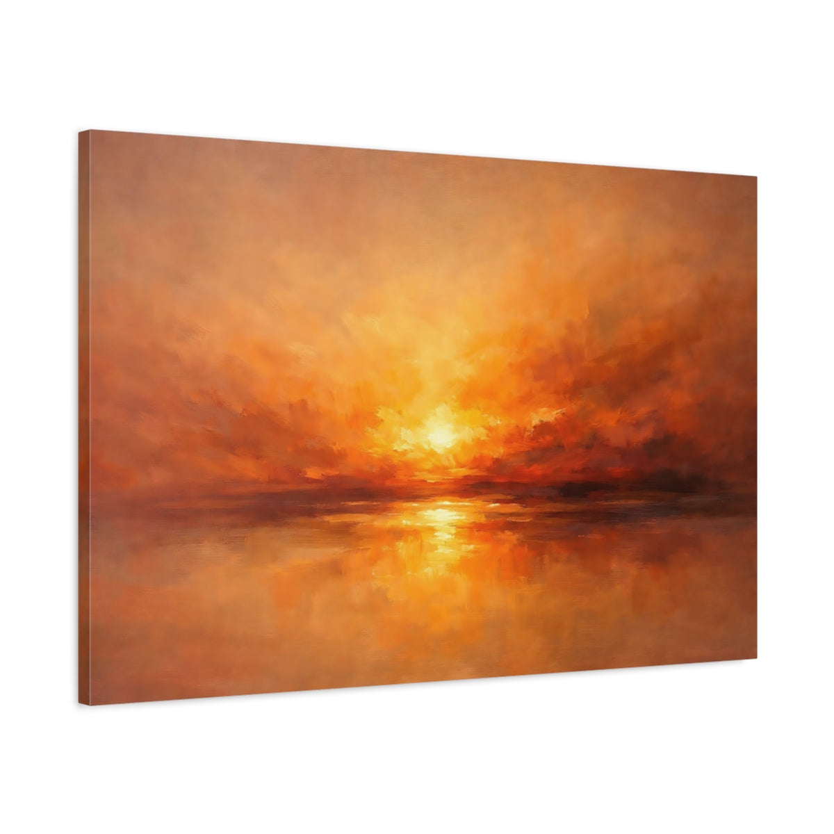 Side Mockup 1. Nature Sunset Orange Sunset shown as stretched canvas wall art