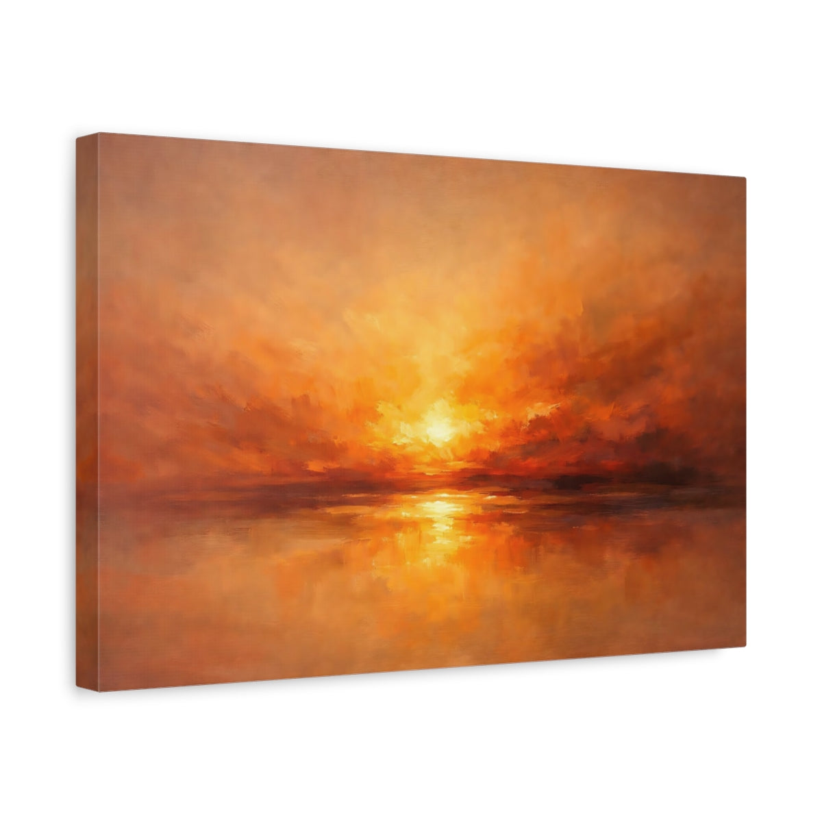 Side Mockup 4. Nature Sunset Orange Sunset shown as stretched canvas wall art