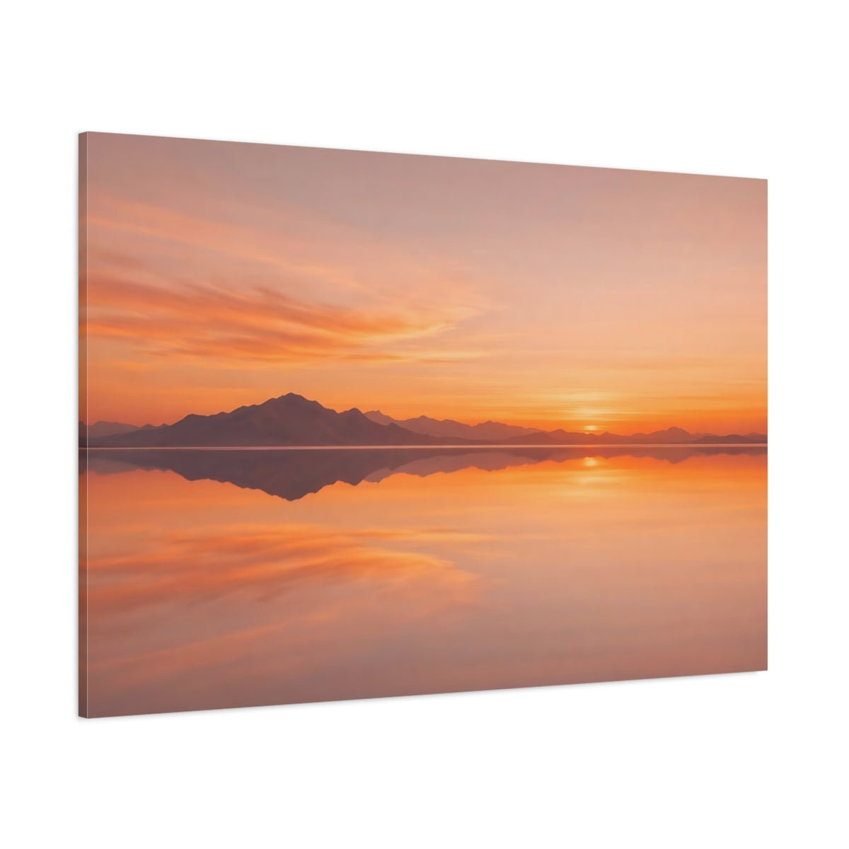 Side Mockup 1. Nature Sunset Orange Sunset shown as stretched canvas wall art