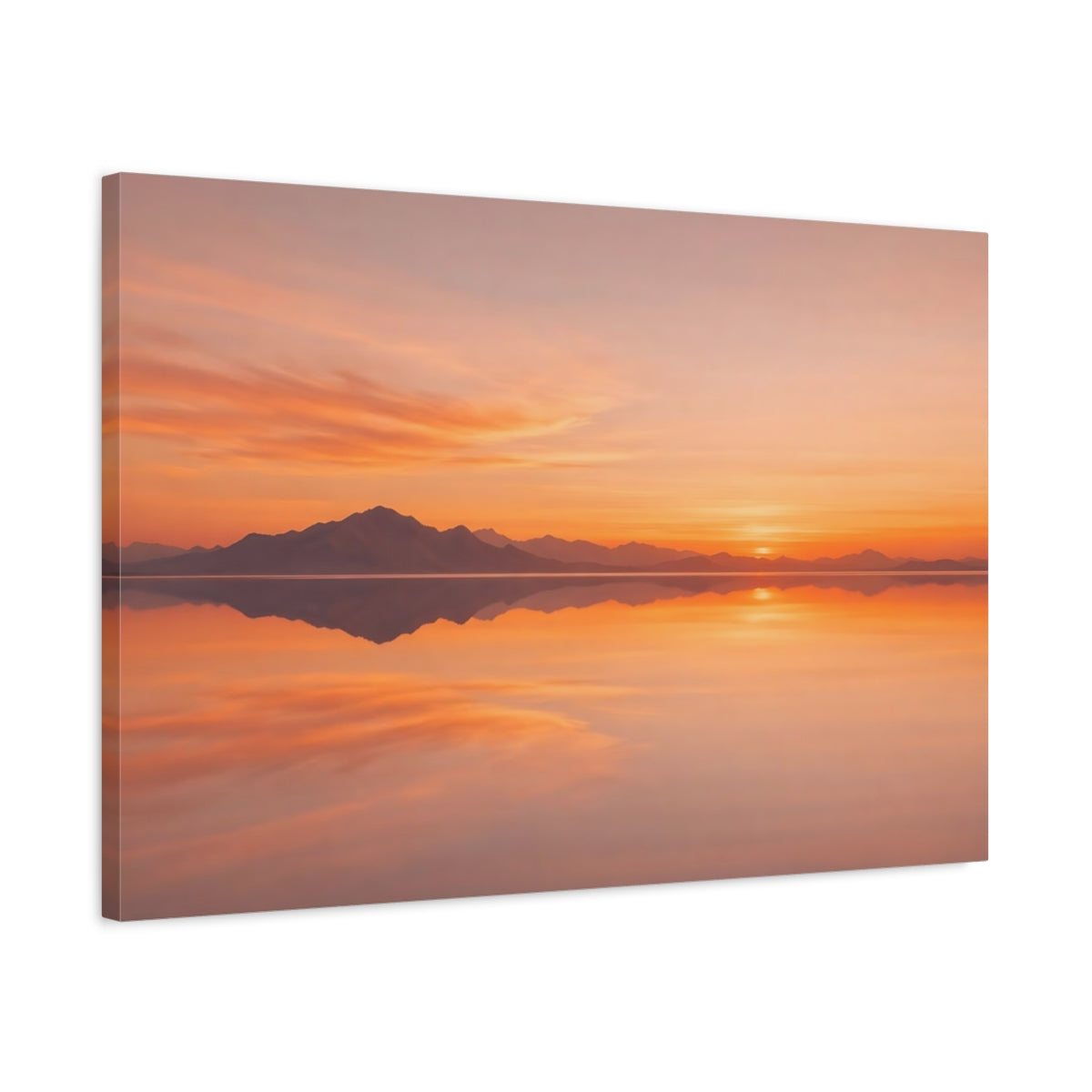Side Mockup 2. Nature Sunset Orange Sunset shown as stretched canvas wall art