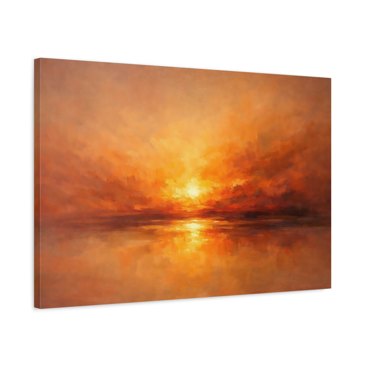 Side Mockup 2. Nature Sunset Orange Sunset shown as stretched canvas wall art