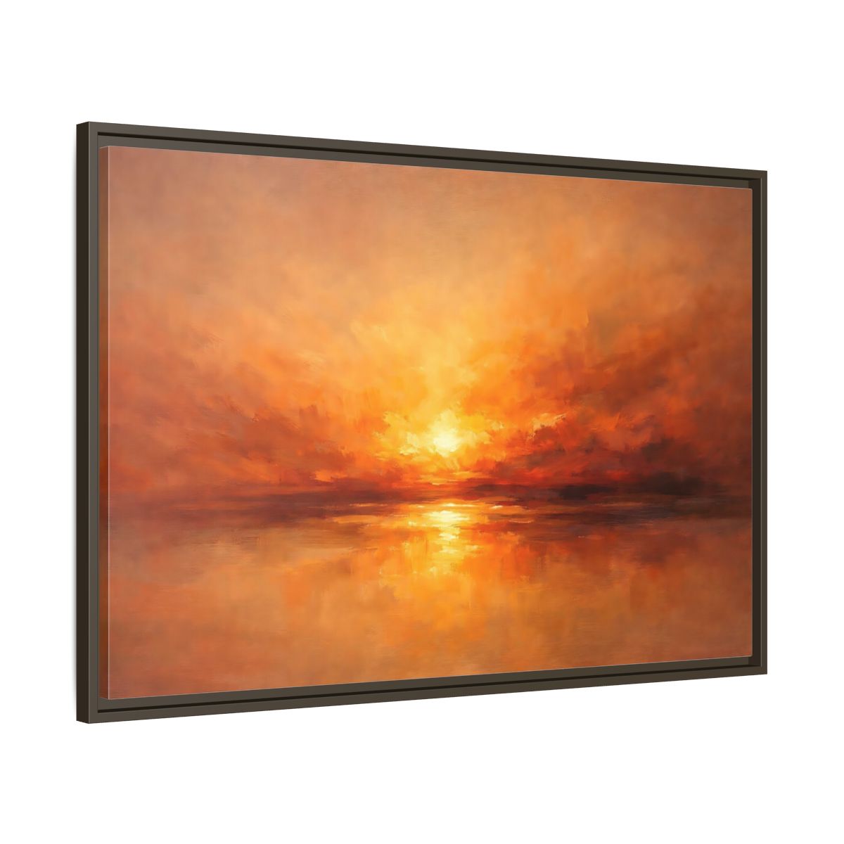 Side Mockup 9. Nature Sunset Orange Sunset shown as stretched canvas wall art