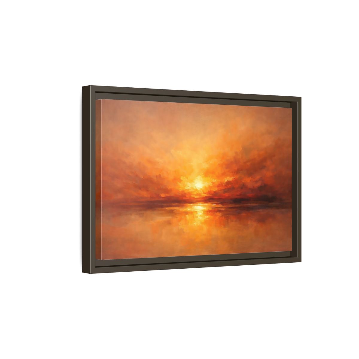 Side Mockup 5. Nature Sunset Orange Sunset shown as stretched canvas wall art