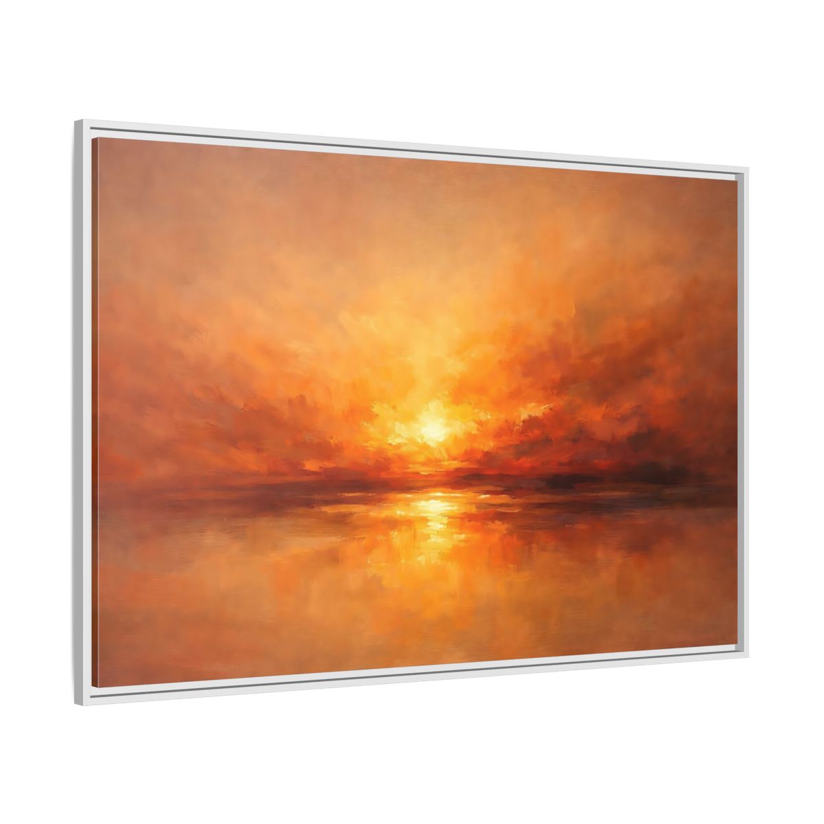 Side Mockup 7. Nature Sunset Orange Sunset shown as stretched canvas wall art