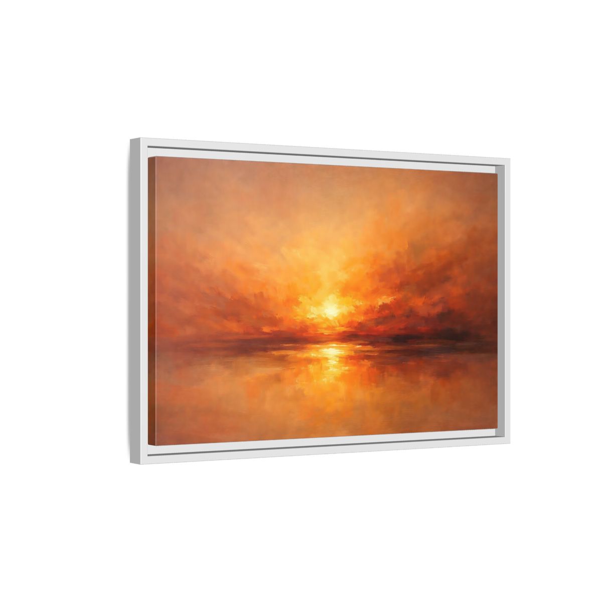 Side Mockup 1. Nature Sunset Orange Sunset shown as stretched canvas wall art